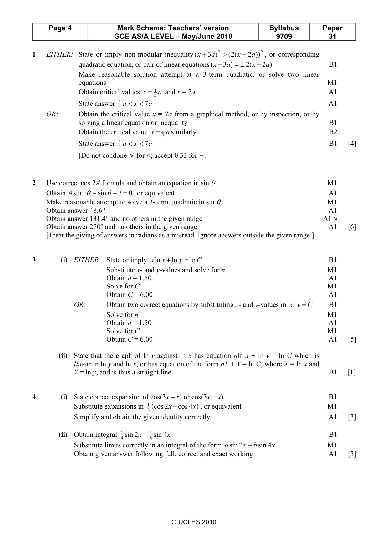 Mark scheme, page 4 of 6
