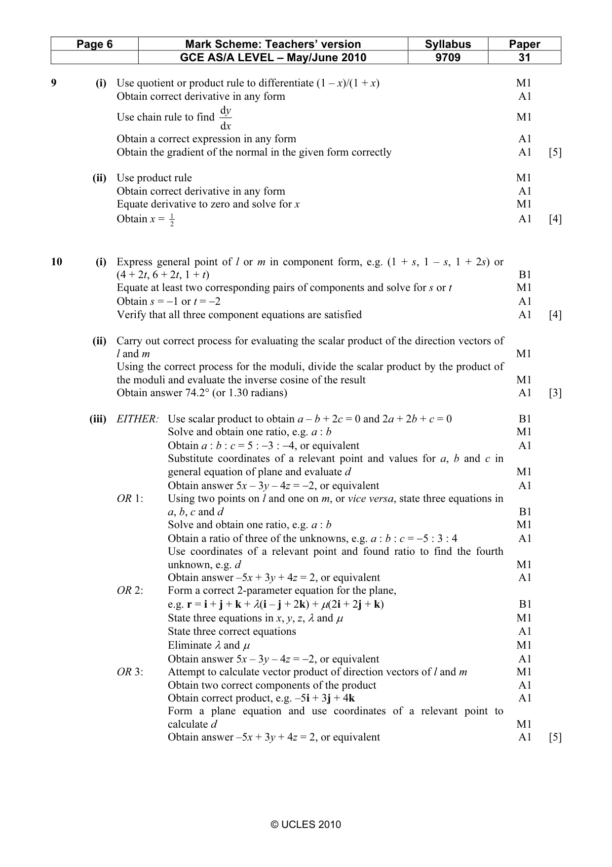 Mark scheme, page 6 of 6