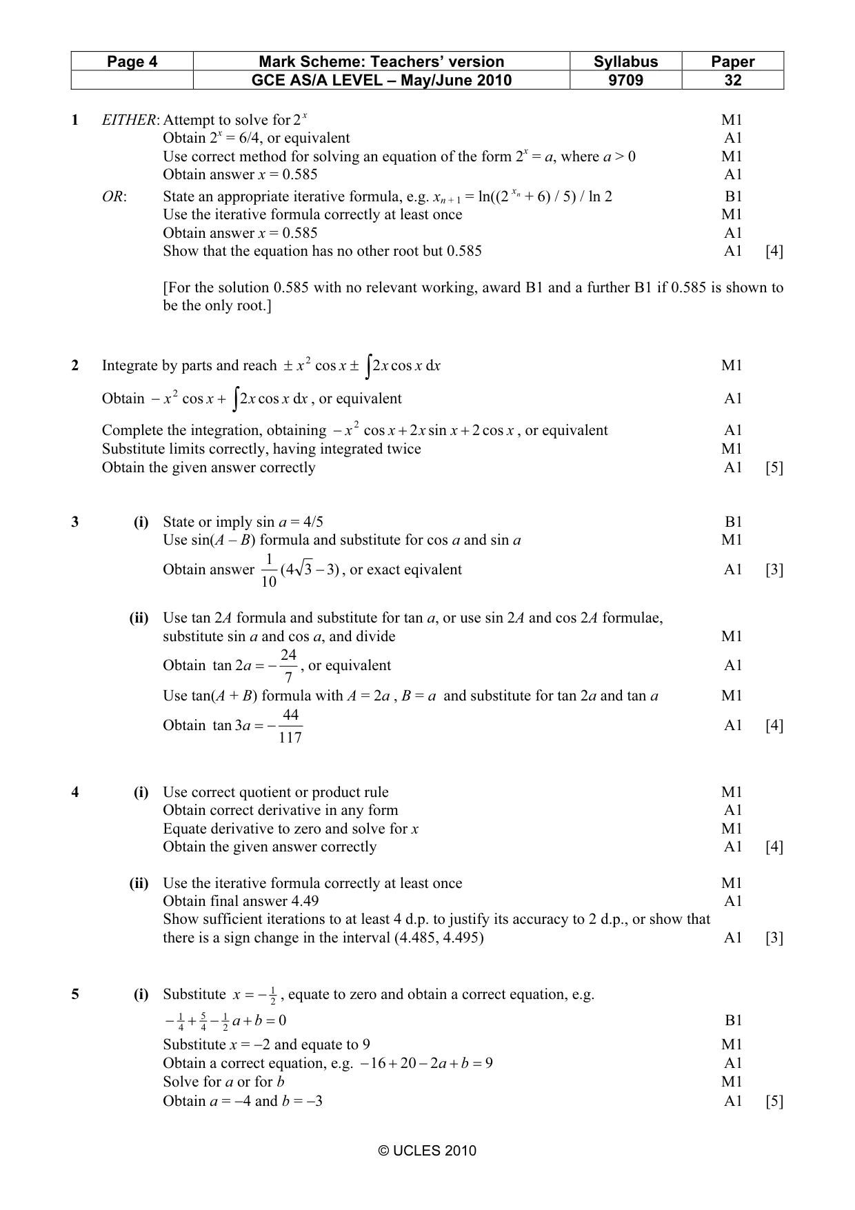 Mark scheme, page 4 of 6