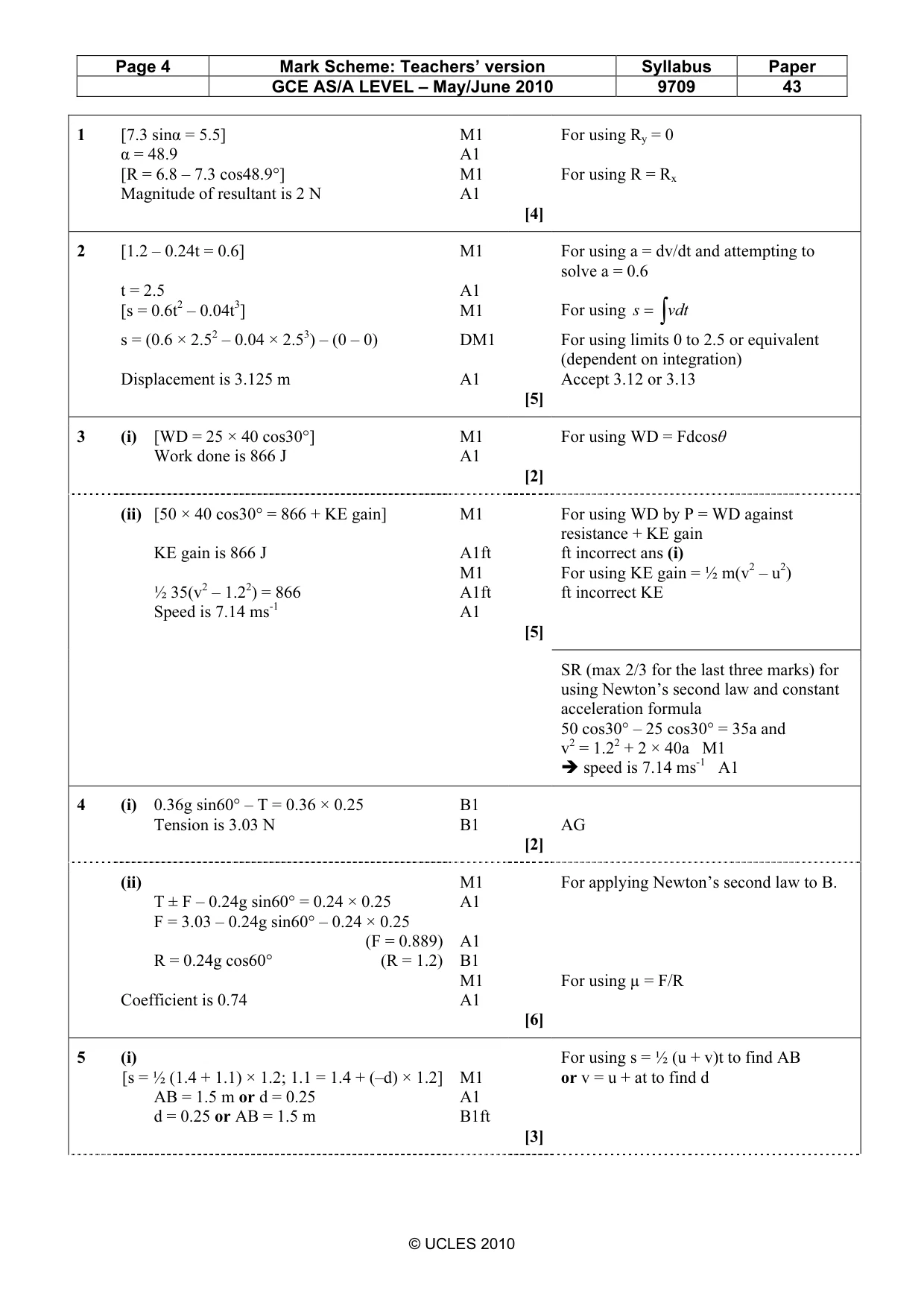 Mark scheme, page 4 of 5