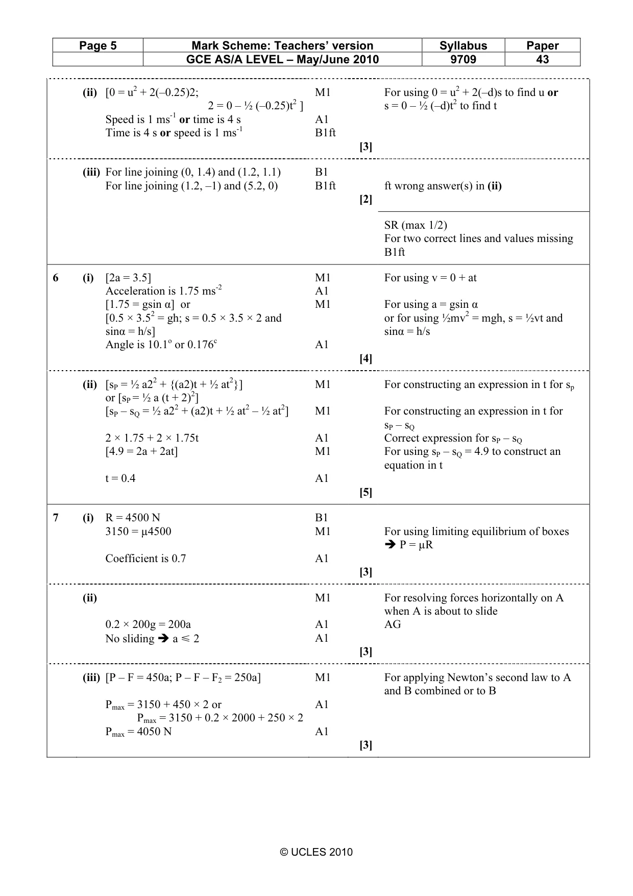Mark scheme, page 5 of 5