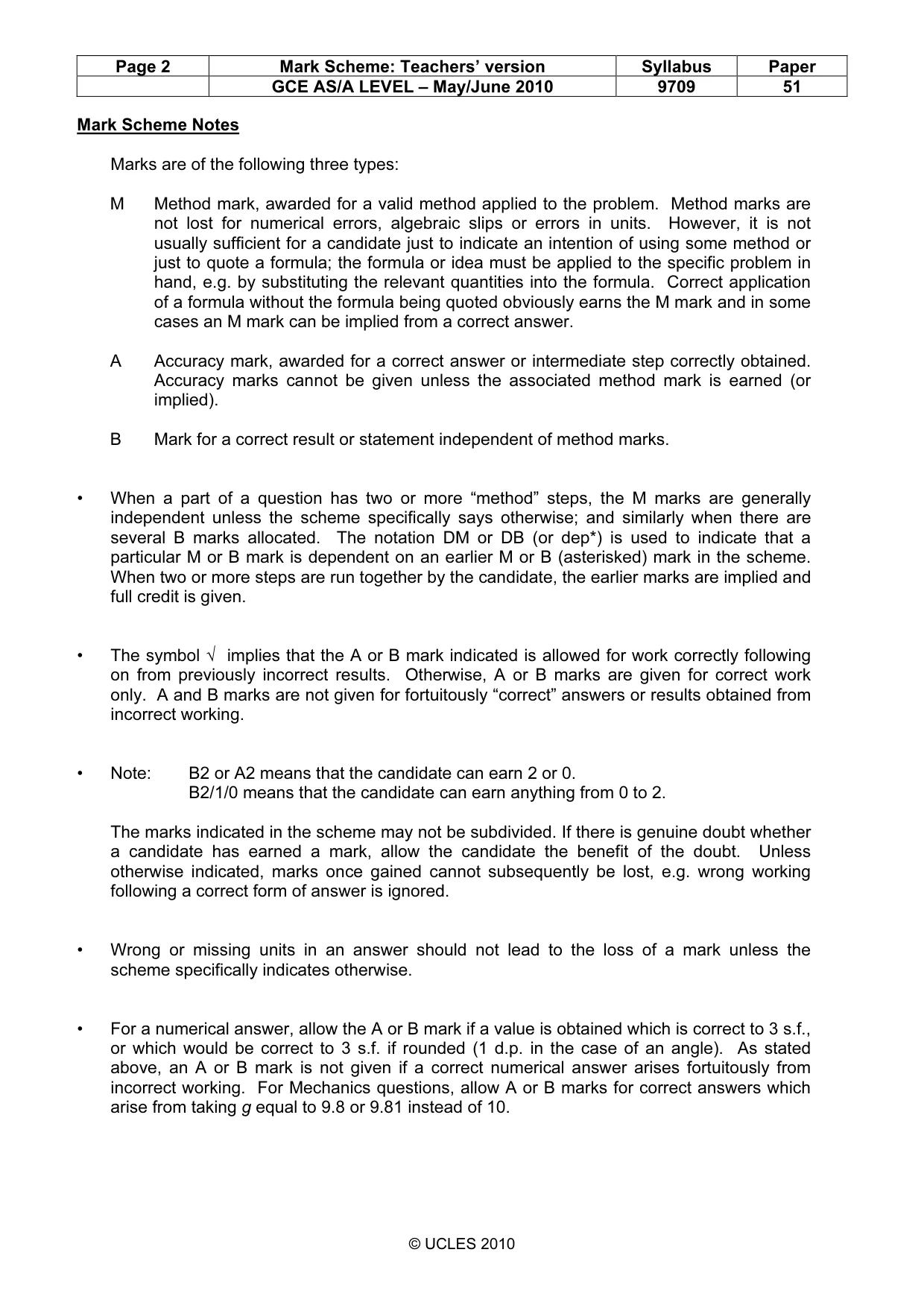 Mark scheme, page 2 of 5