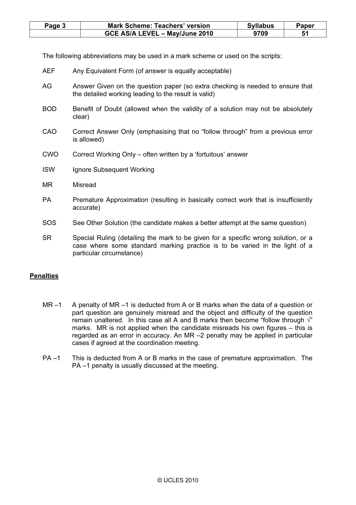 Mark scheme, page 3 of 5