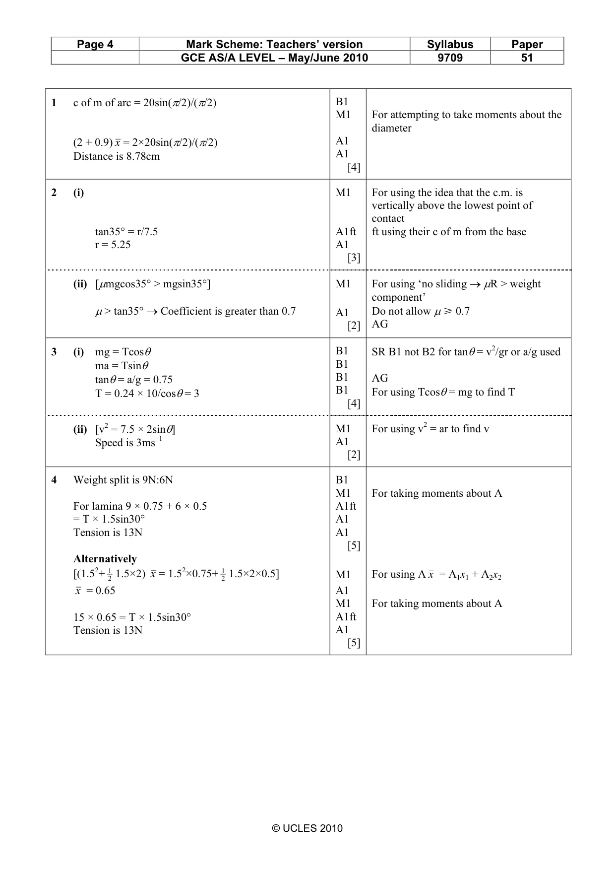 Mark scheme, page 4 of 5
