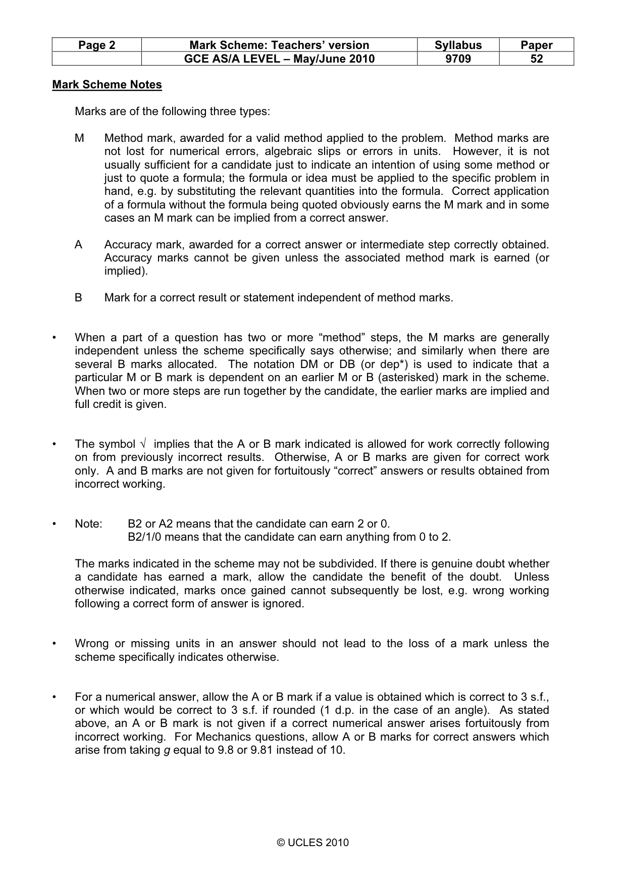 Mark scheme, page 2 of 5