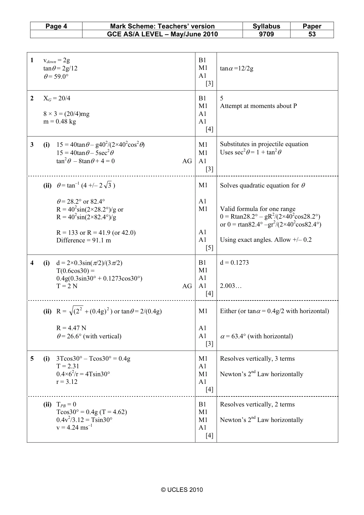 Mark scheme, page 4 of 5