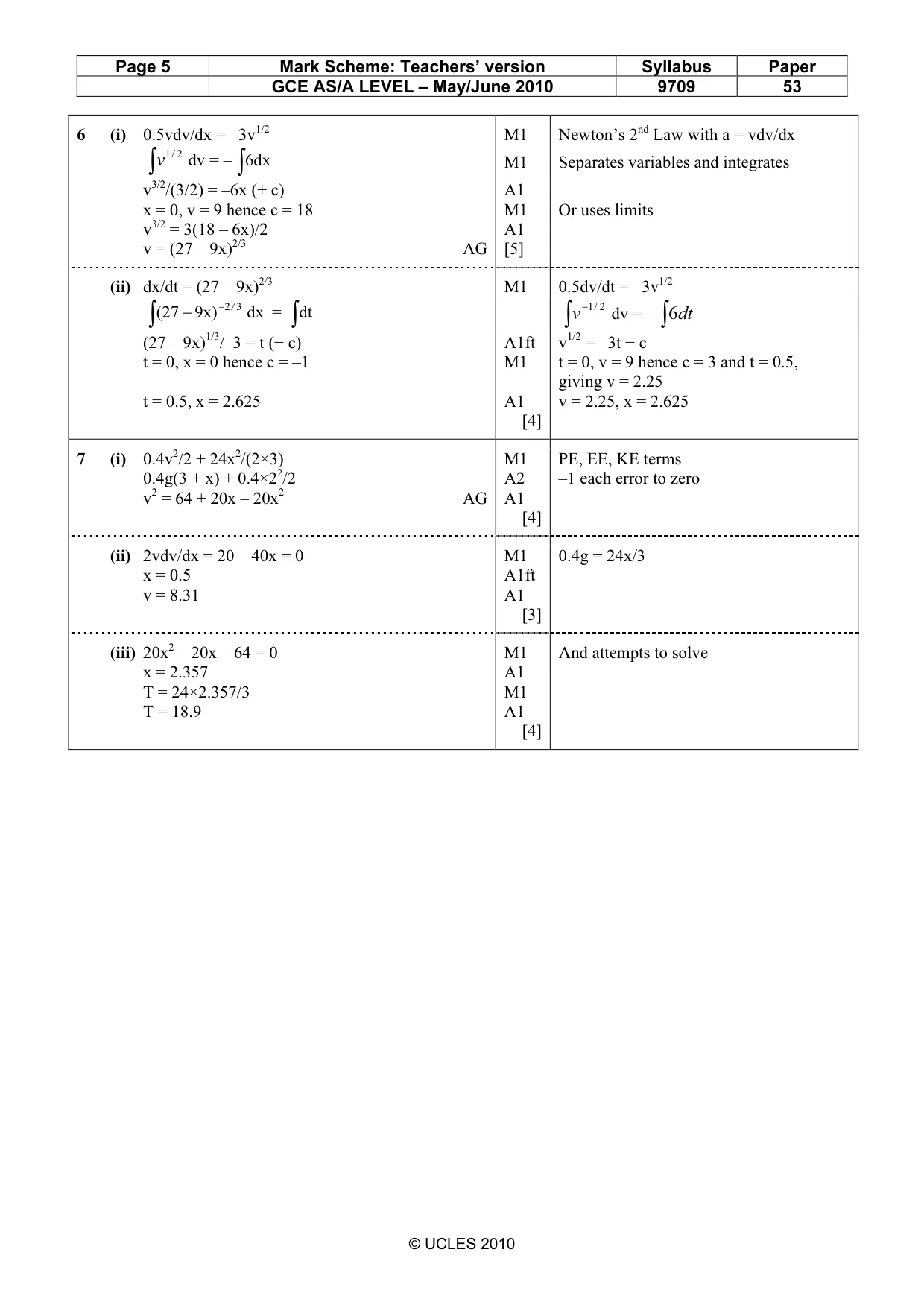 Mark scheme, page 5 of 5