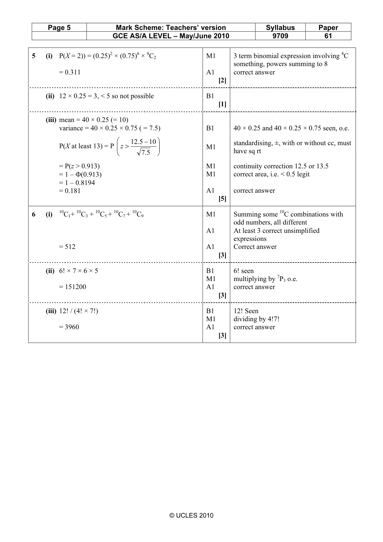 Mark scheme, page 5 of 6
