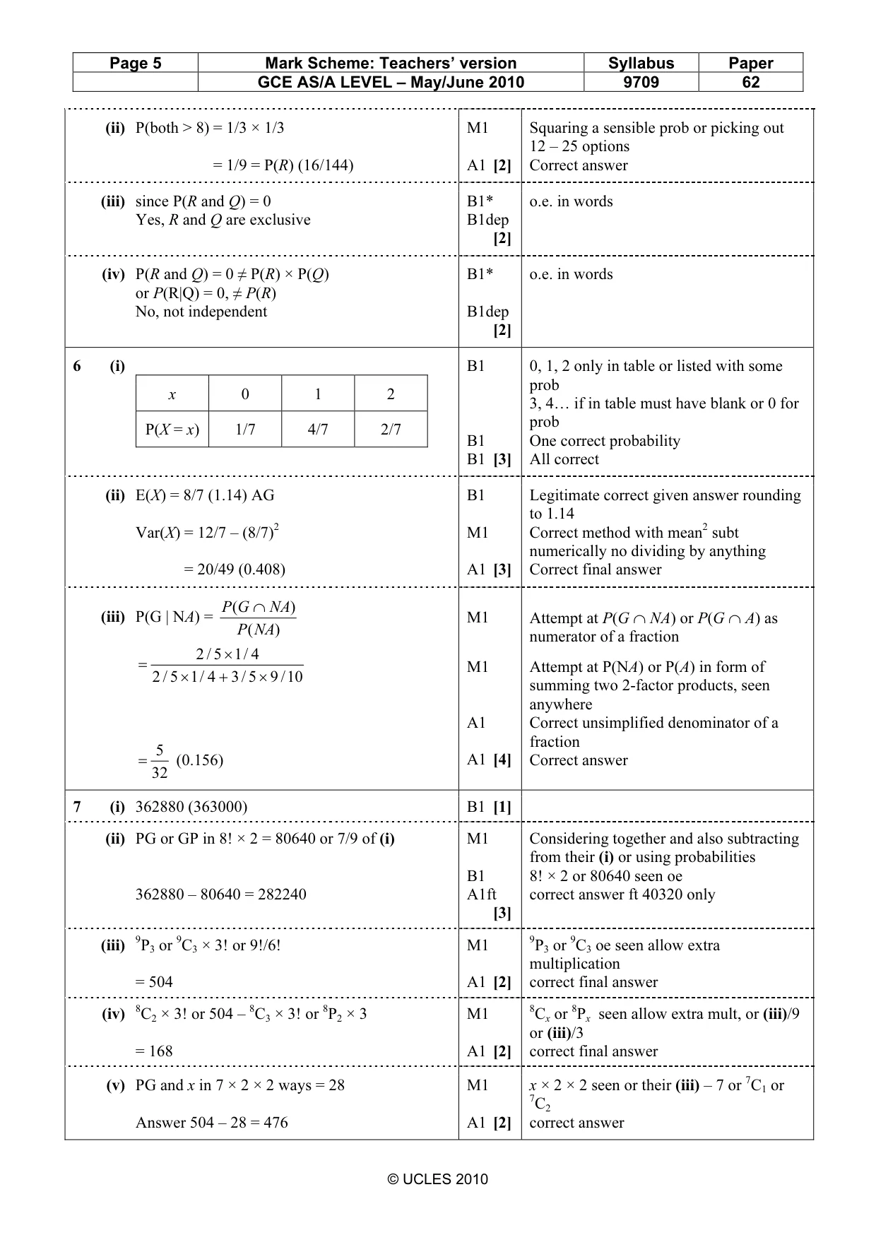 Mark scheme, page 5 of 5