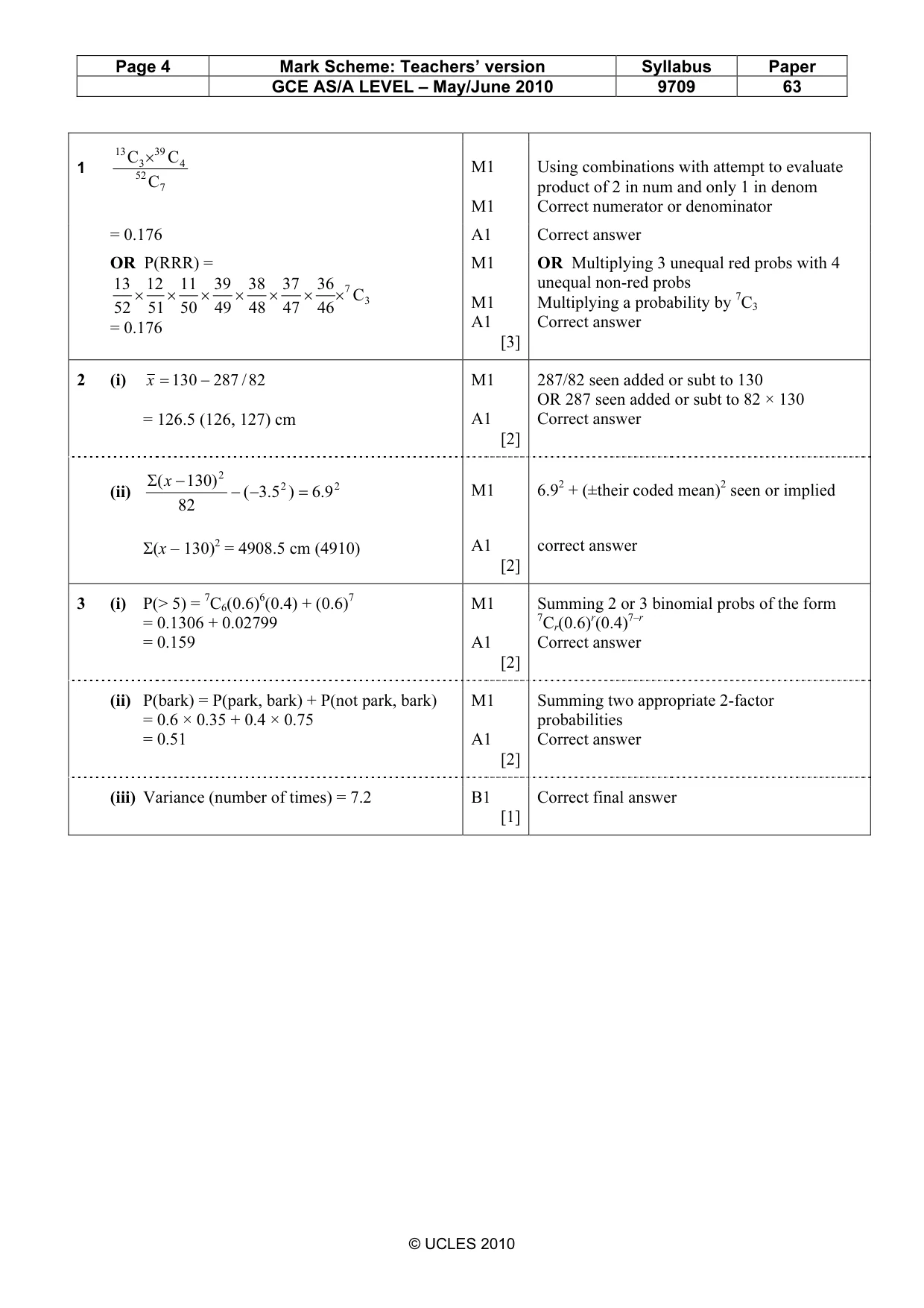 Mark scheme, page 4 of 6