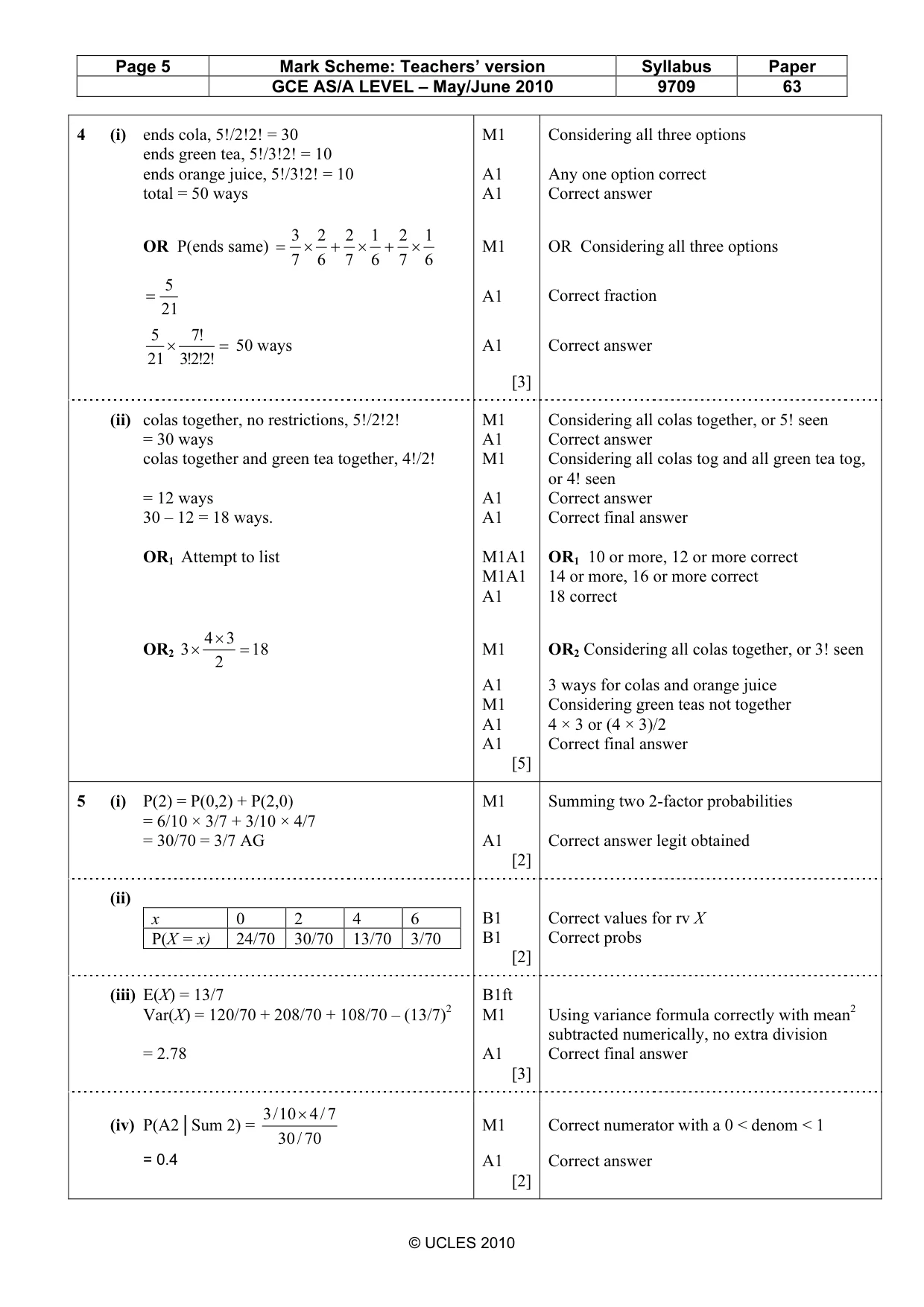 Mark scheme, page 5 of 6