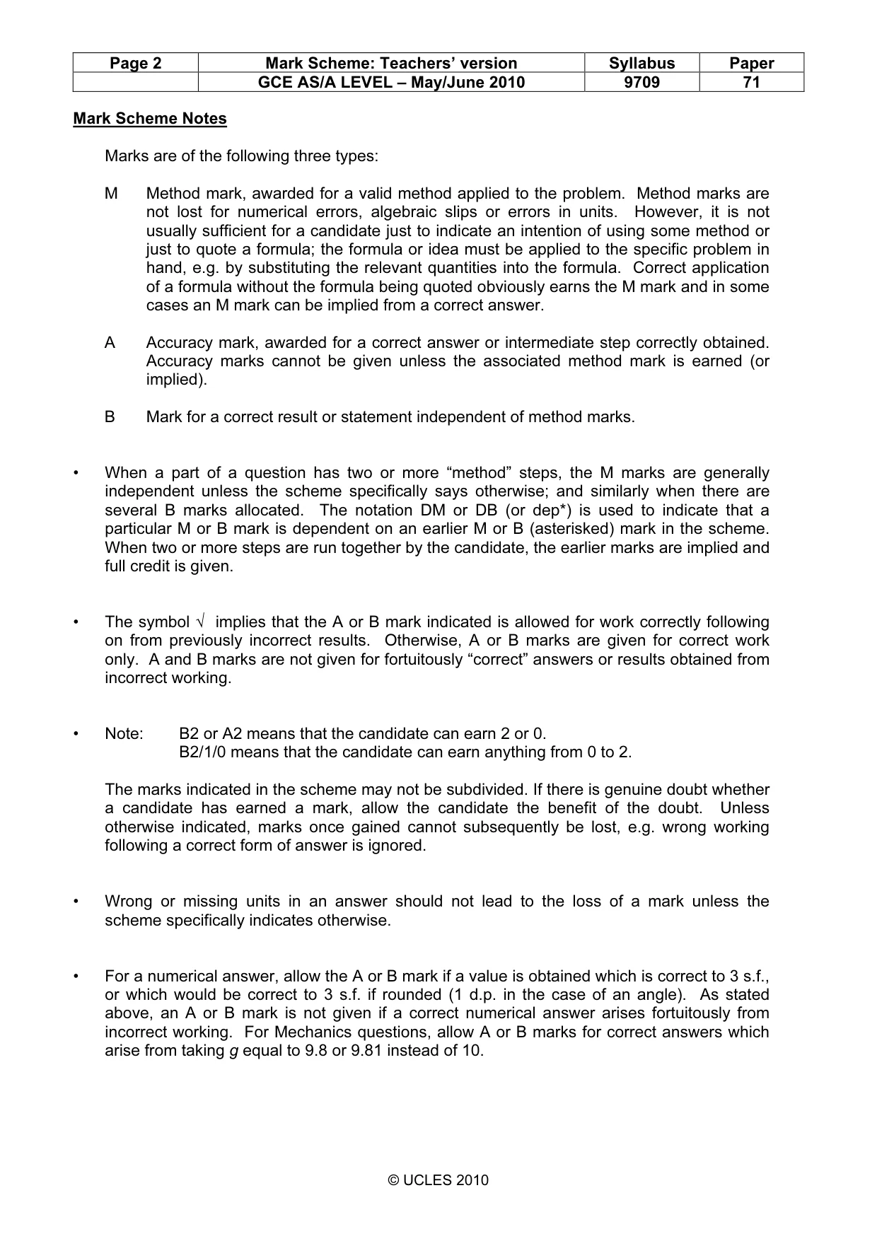 Mark scheme, page 2 of 6