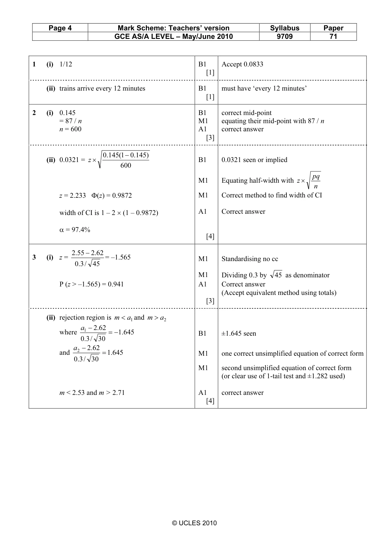 Mark scheme, page 4 of 6