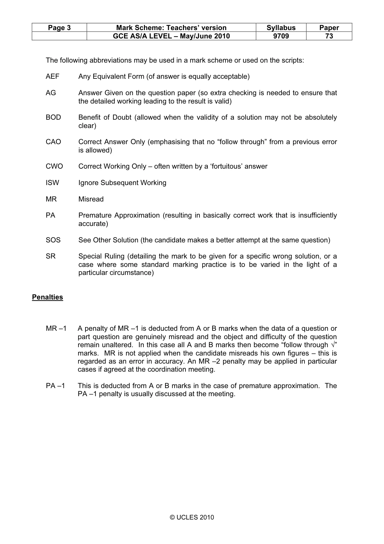 Mark scheme, page 3 of 6