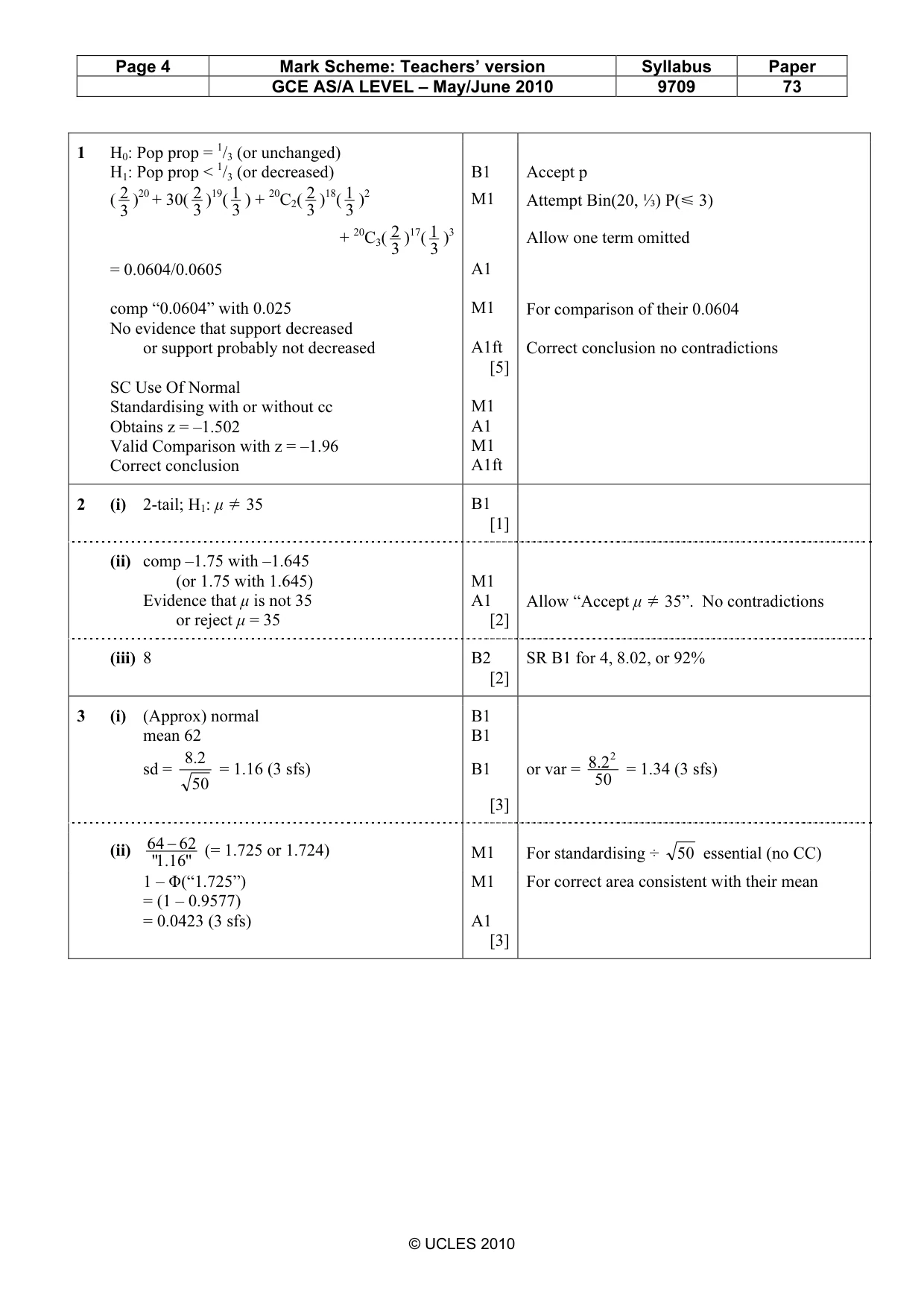 Mark scheme, page 4 of 6