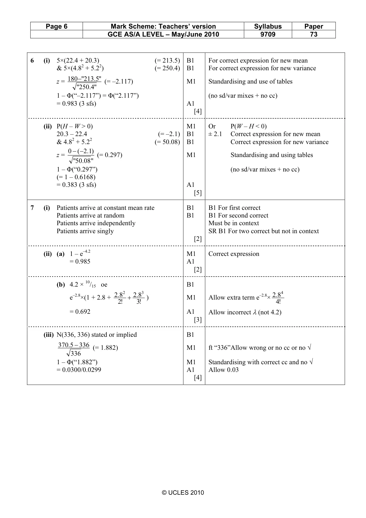 Mark scheme, page 6 of 6