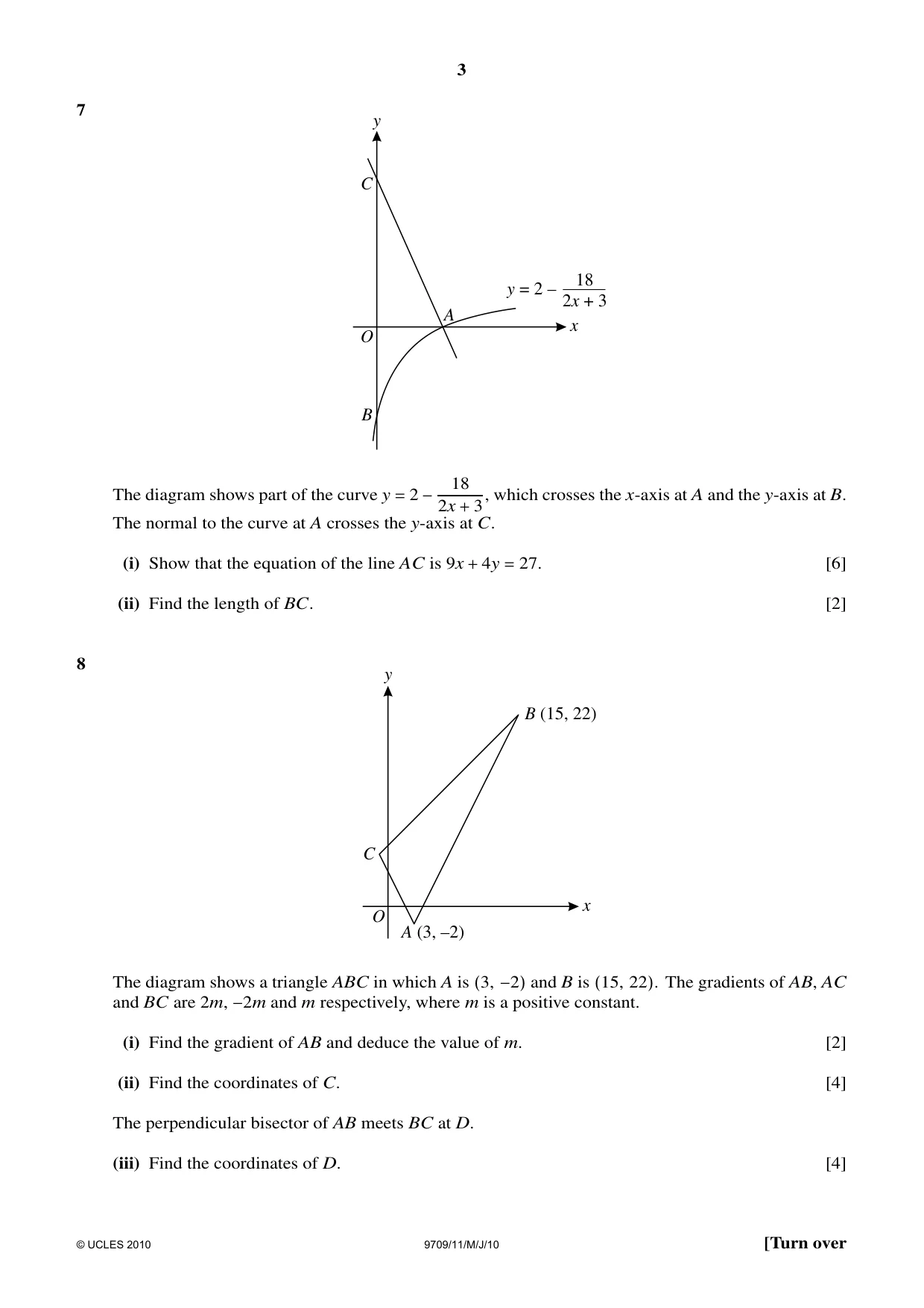Cambridge A Level Mathematics 9709 2010 May/June Paper 1 · Variant 1 question paper, page 3 of 4