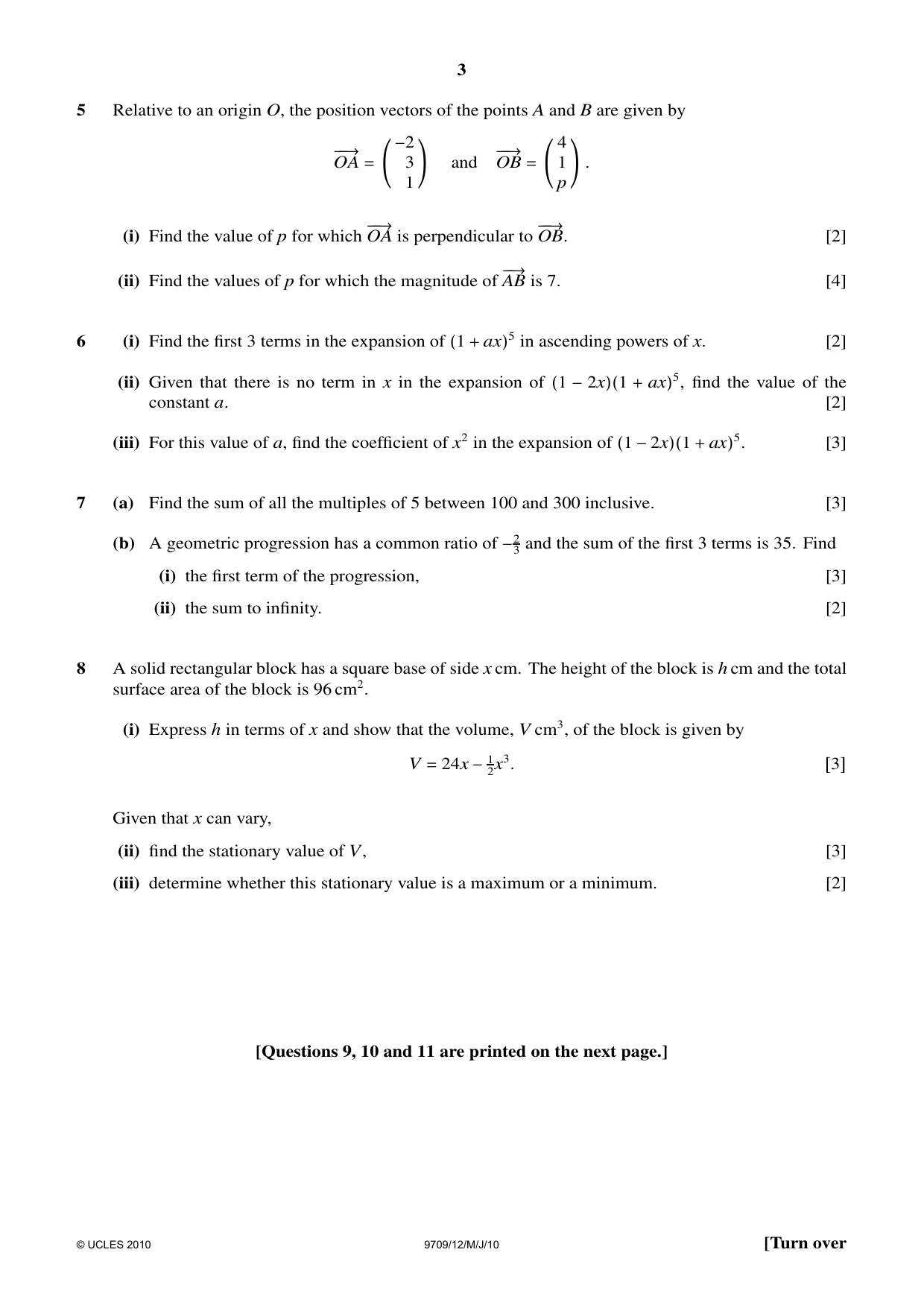 Cambridge A Level Mathematics 9709 2010 May/June Paper 1 · Variant 2 question paper, page 3 of 4