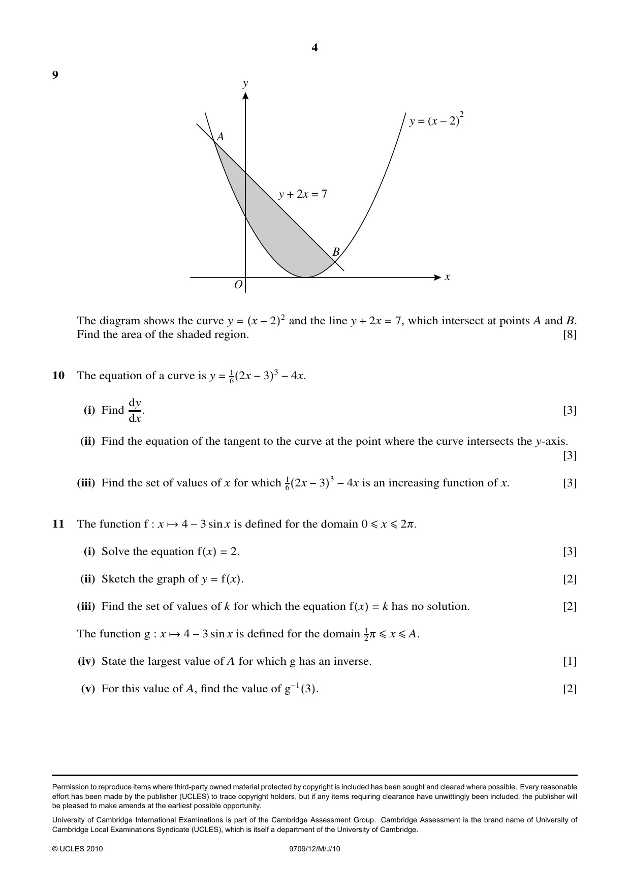 Cambridge A Level Mathematics 9709 2010 May/June Paper 1 · Variant 2 question paper, page 4 of 4