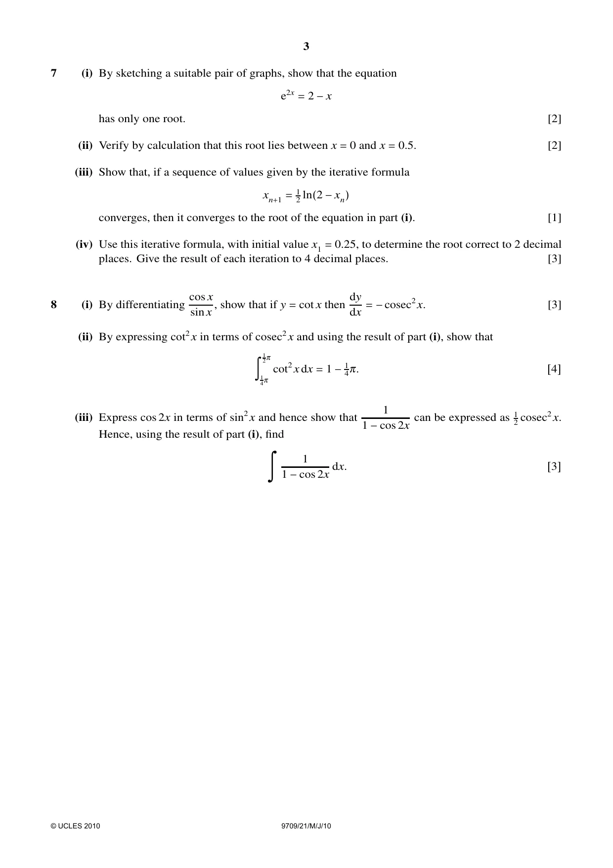 Cambridge A Level Mathematics 9709 2010 May/June Paper 2 · Variant 1 question paper, page 3 of 4