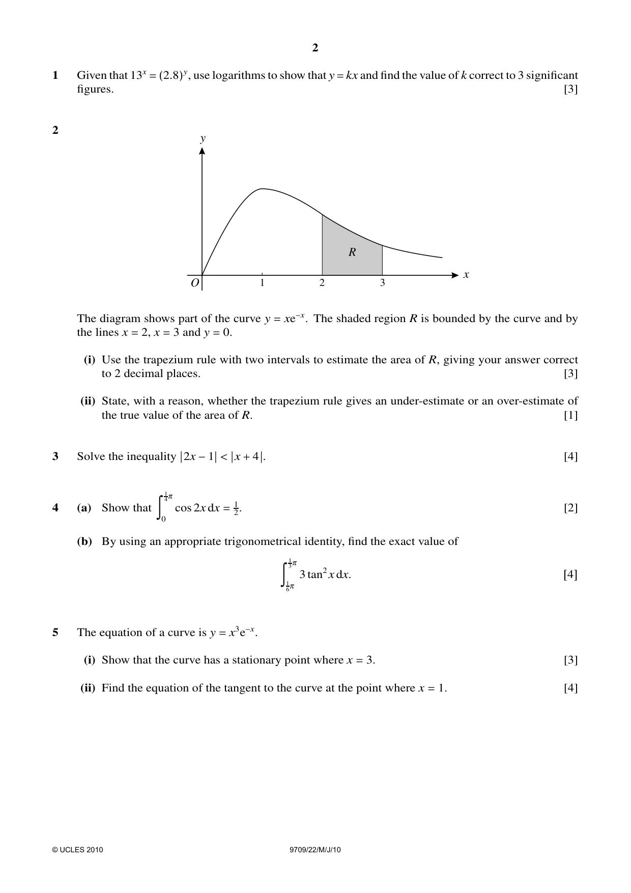 Cambridge A Level Mathematics 9709 2010 May/June Paper 2 · Variant 2 question paper, page 2 of 4