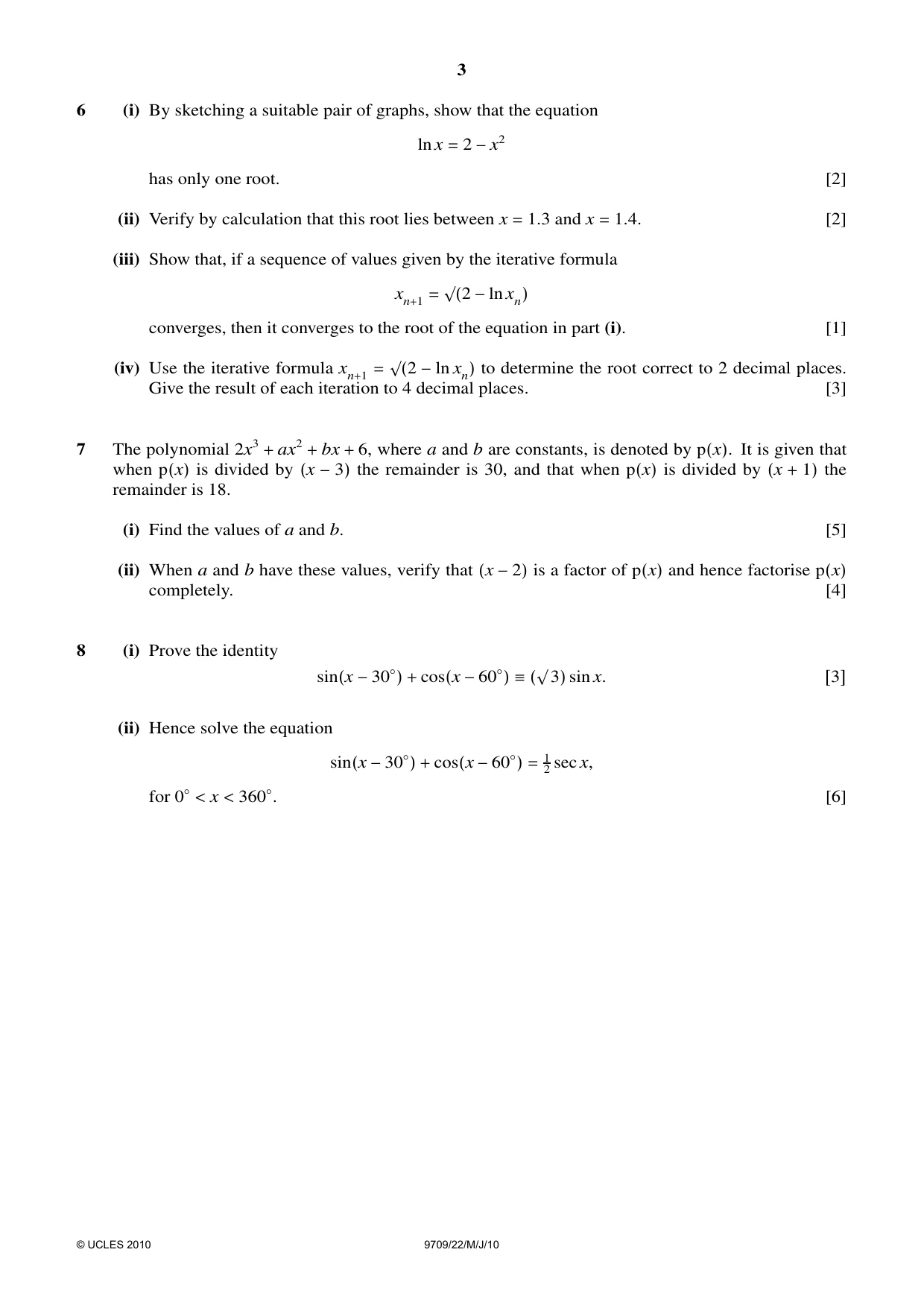 Cambridge A Level Mathematics 9709 2010 May/June Paper 2 · Variant 2 question paper, page 3 of 4