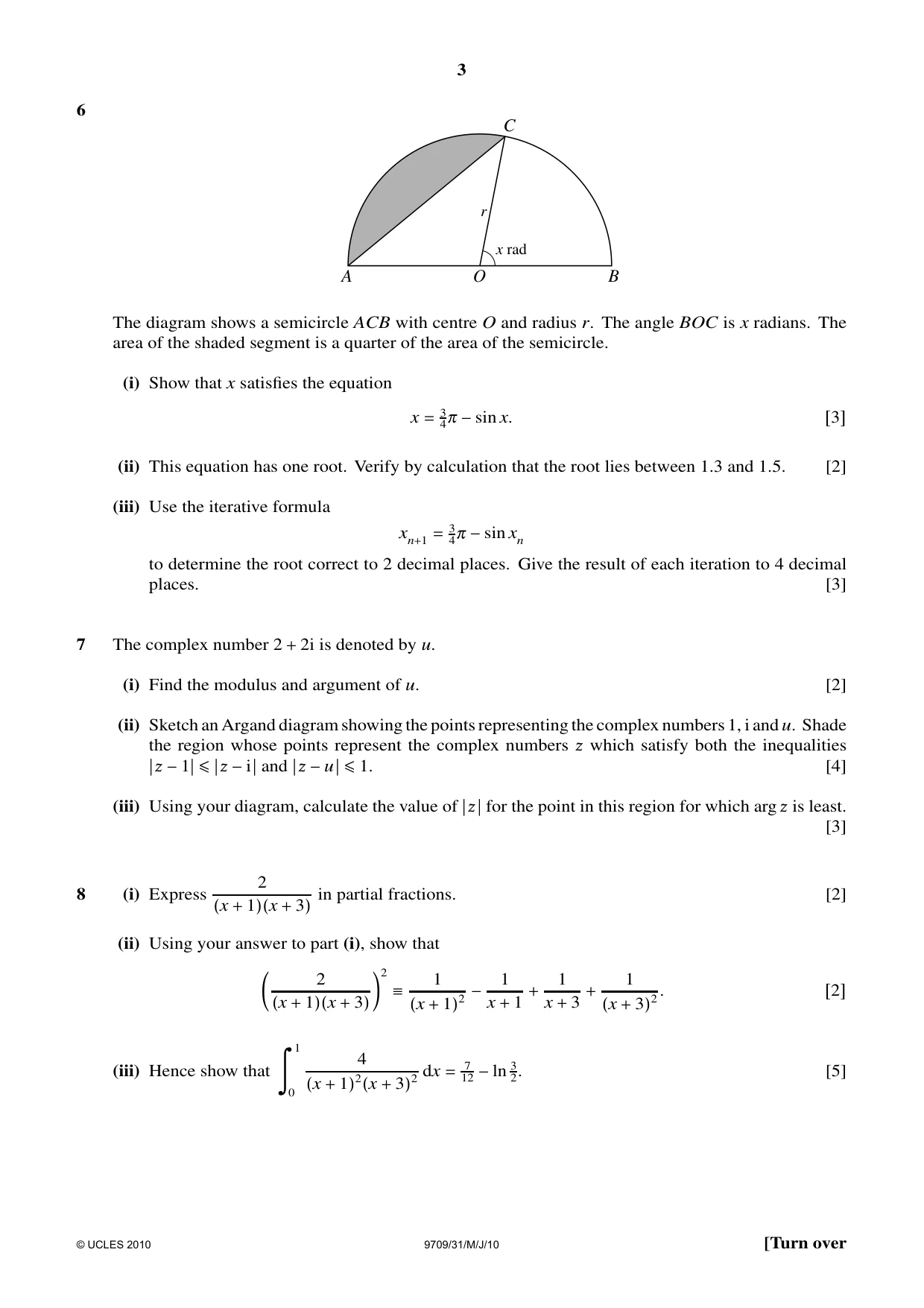 Cambridge A Level Mathematics 9709 2010 May/June Paper 3 · Variant 1 question paper, page 3 of 4