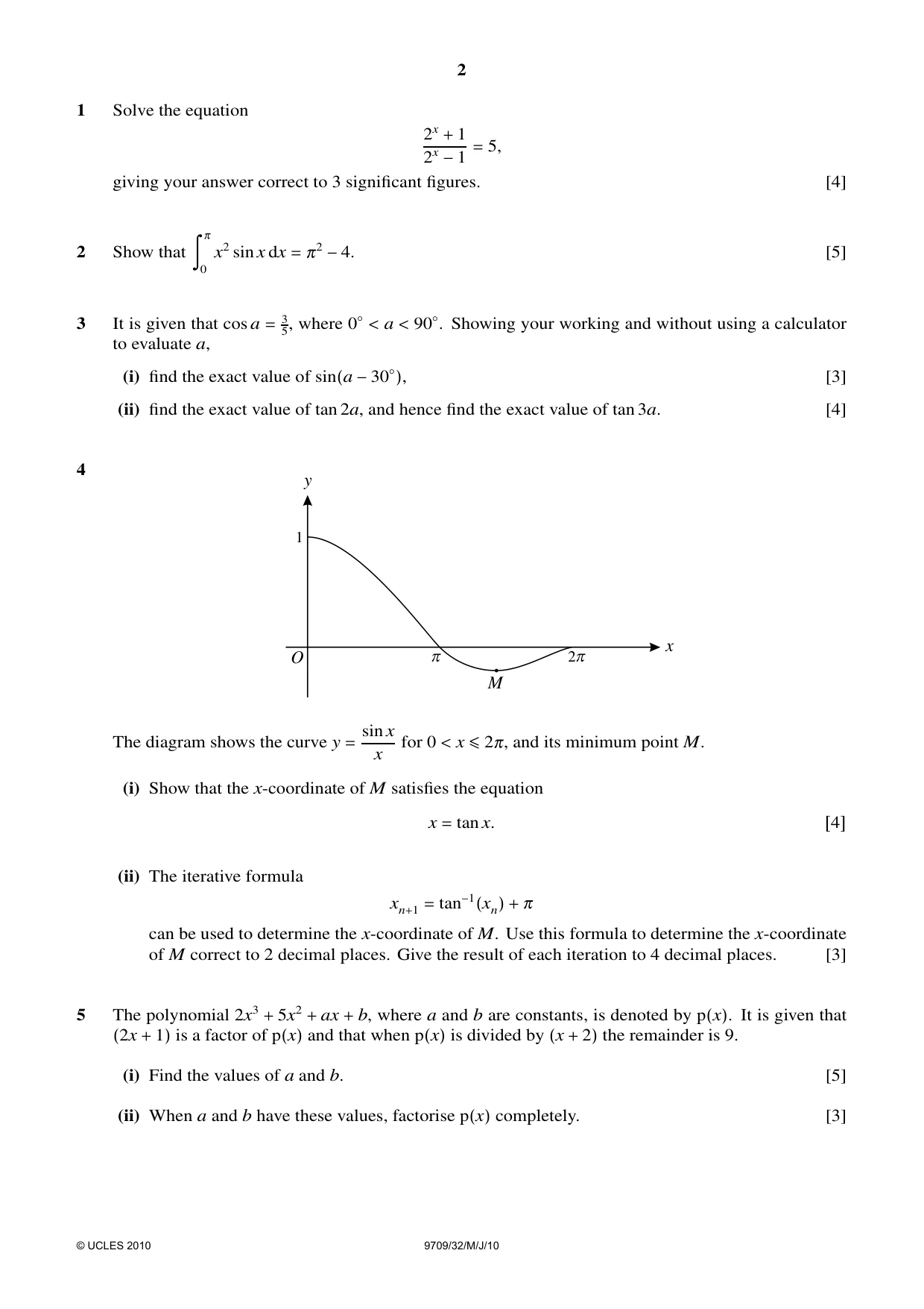 Cambridge A Level Mathematics 9709 2010 May/June Paper 3 · Variant 2 question paper, page 2 of 4