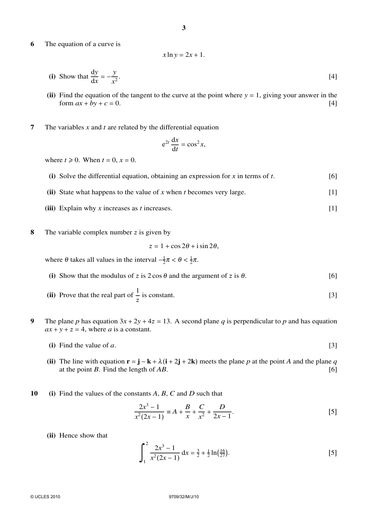 Cambridge A Level Mathematics 9709 2010 May/June Paper 3 · Variant 2 question paper, page 3 of 4