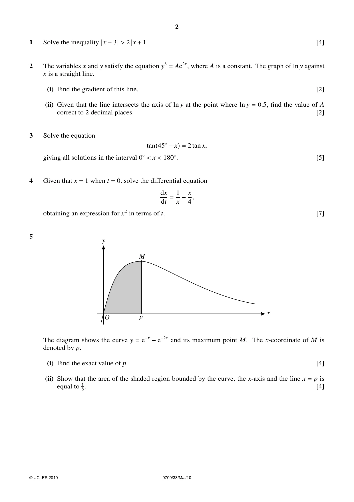 Cambridge A Level Mathematics 9709 2010 May/June Paper 3 · Variant 3 question paper, page 2 of 4