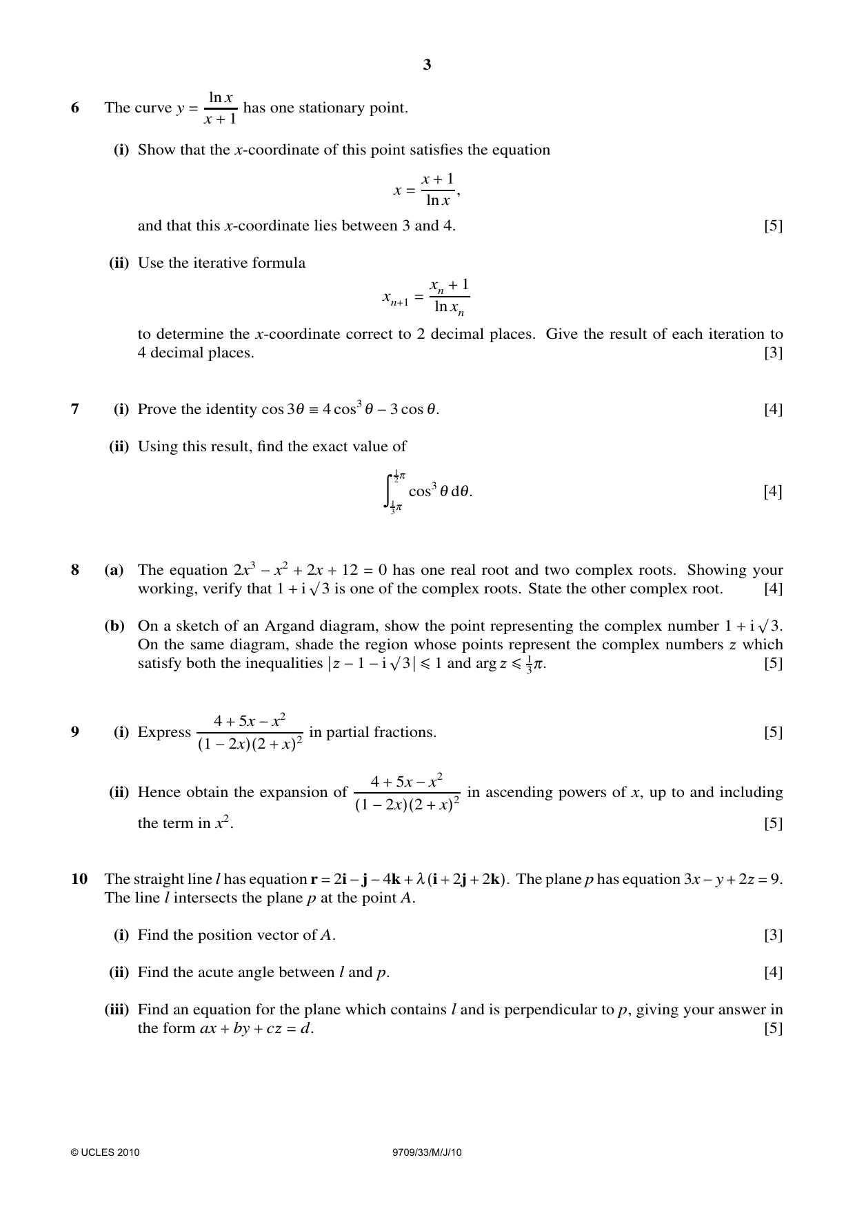 Cambridge A Level Mathematics 9709 2010 May/June Paper 3 · Variant 3 question paper, page 3 of 4