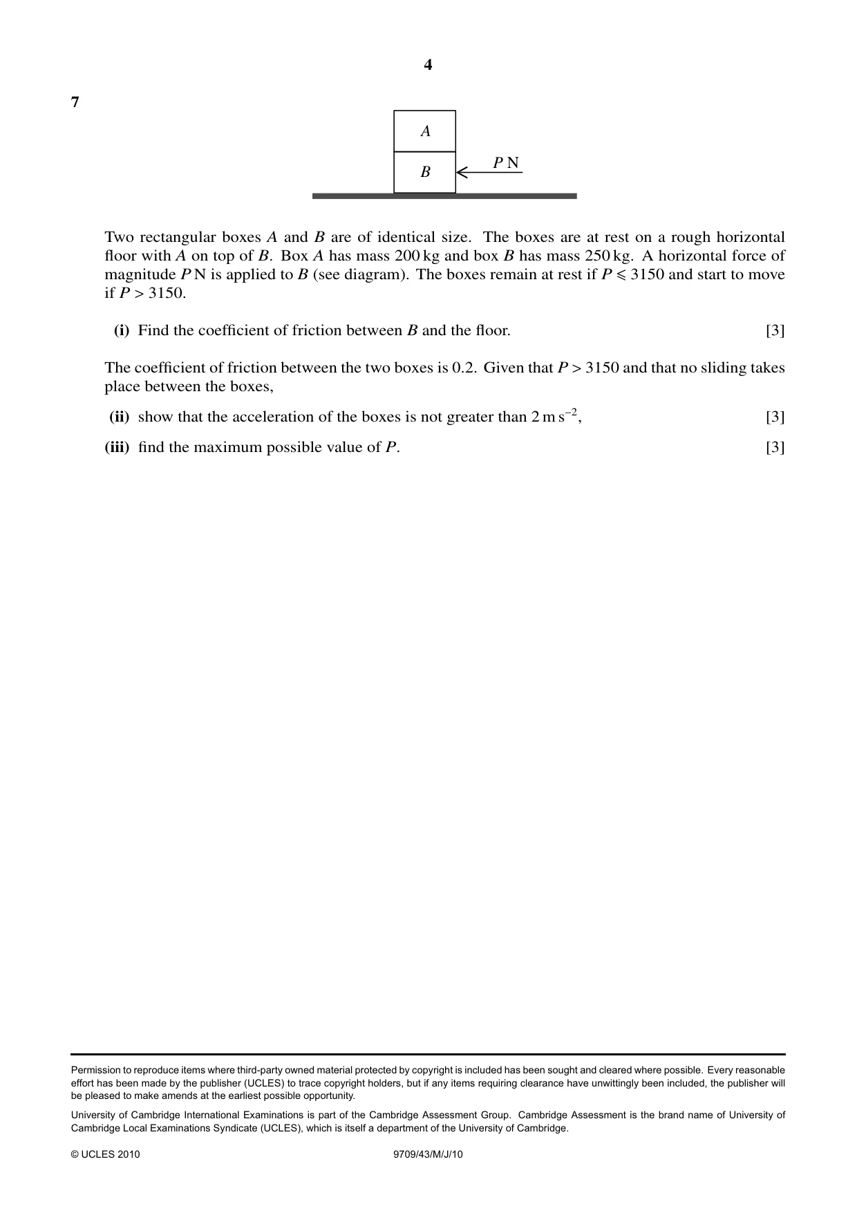 Cambridge A Level Mathematics 9709 2010 May/June Paper 4 · Variant 3 question paper, page 4 of 4