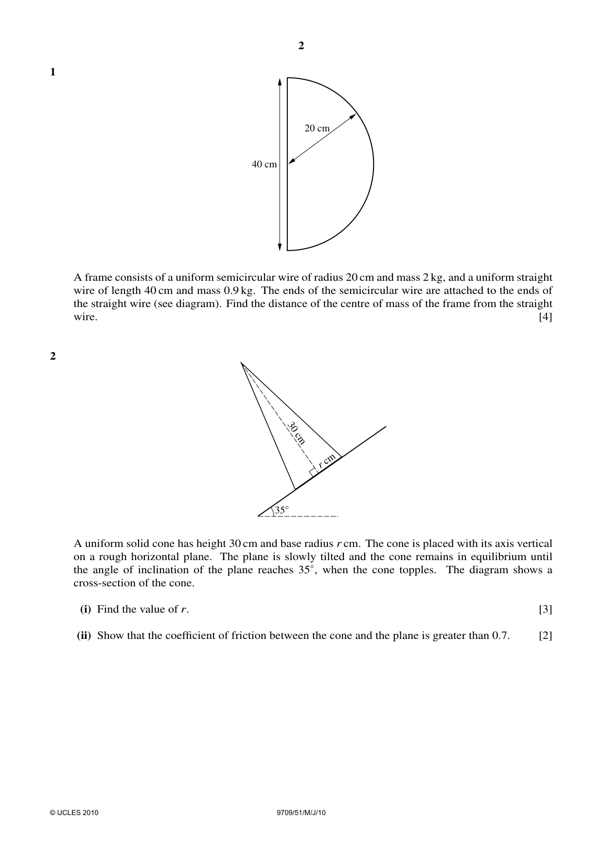 Cambridge A Level Mathematics 9709 2010 May/June Paper 5 · Variant 1 question paper, page 2 of 4