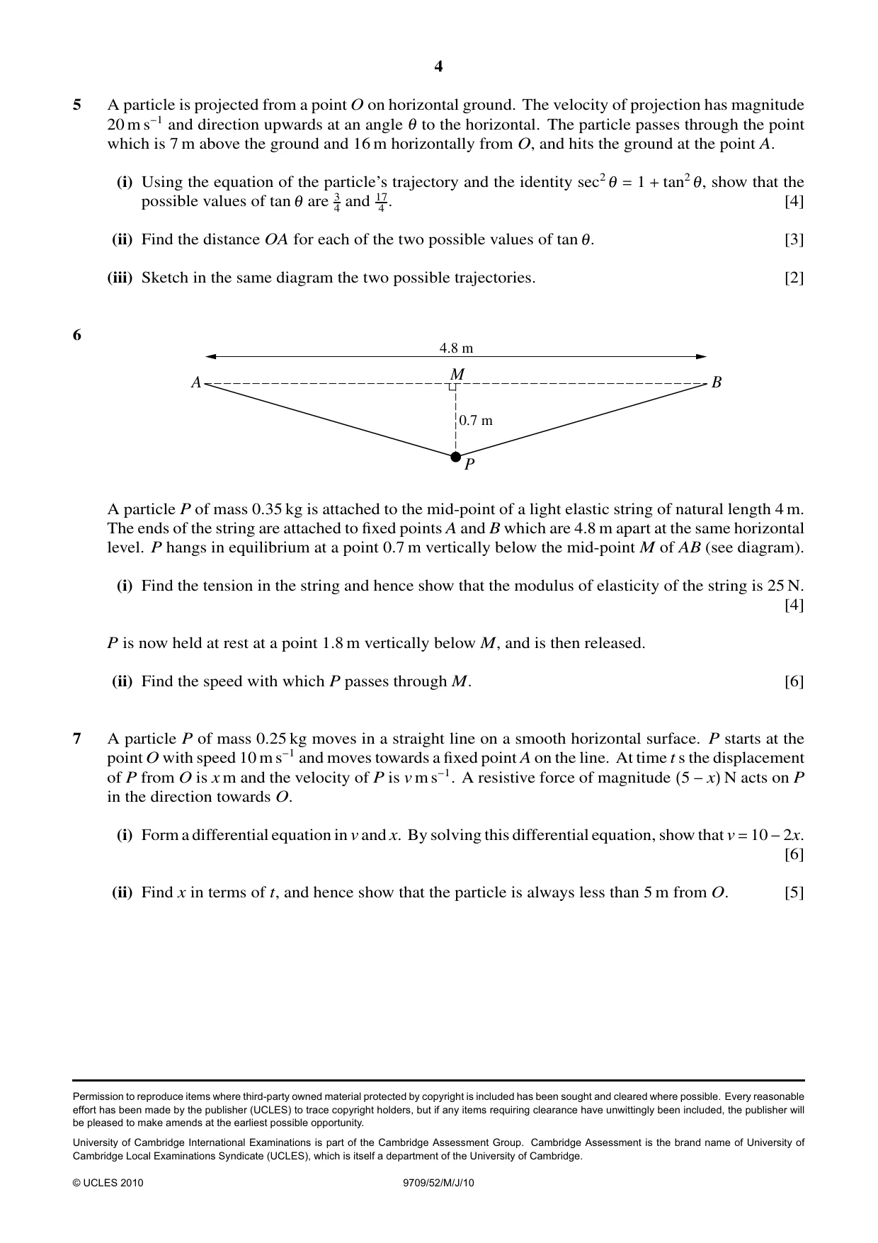 Cambridge A Level Mathematics 9709 2010 May/June Paper 5 · Variant 2 question paper, page 4 of 4