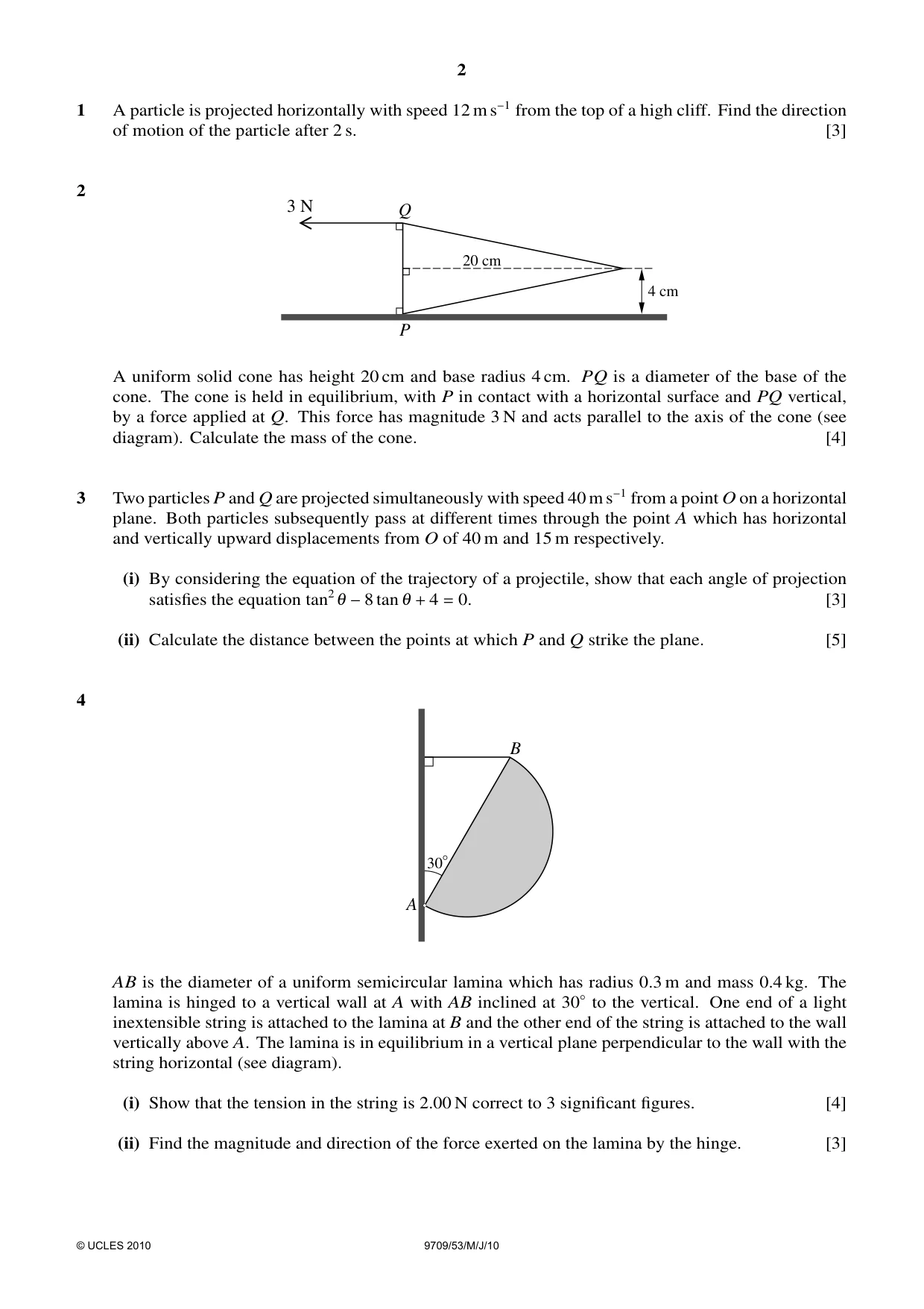 Cambridge A Level Mathematics 9709 2010 May/June Paper 5 · Variant 3 question paper, page 2 of 4