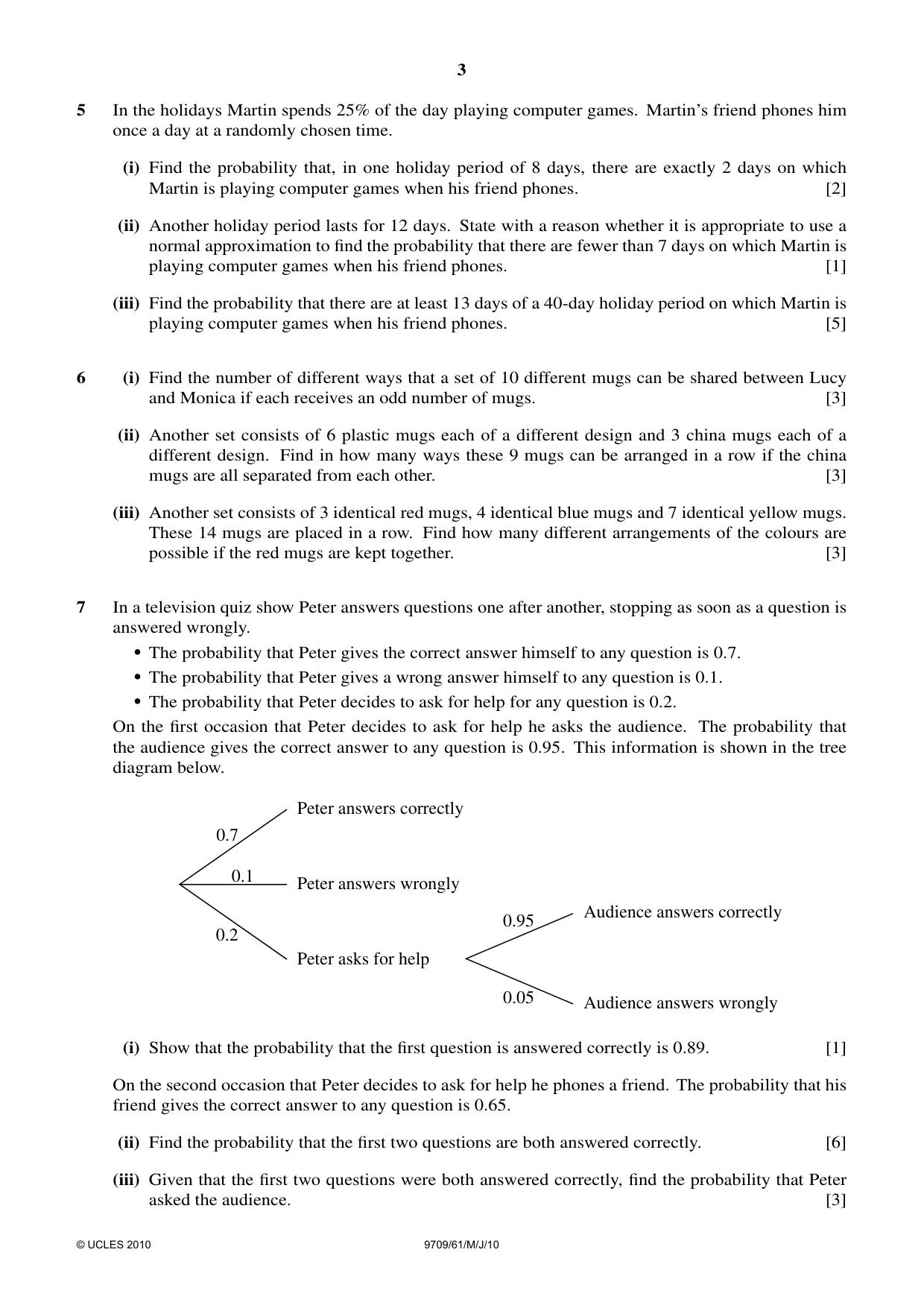 Cambridge A Level Mathematics 9709 2010 May/June Paper 6 · Variant 1 question paper, page 3 of 4