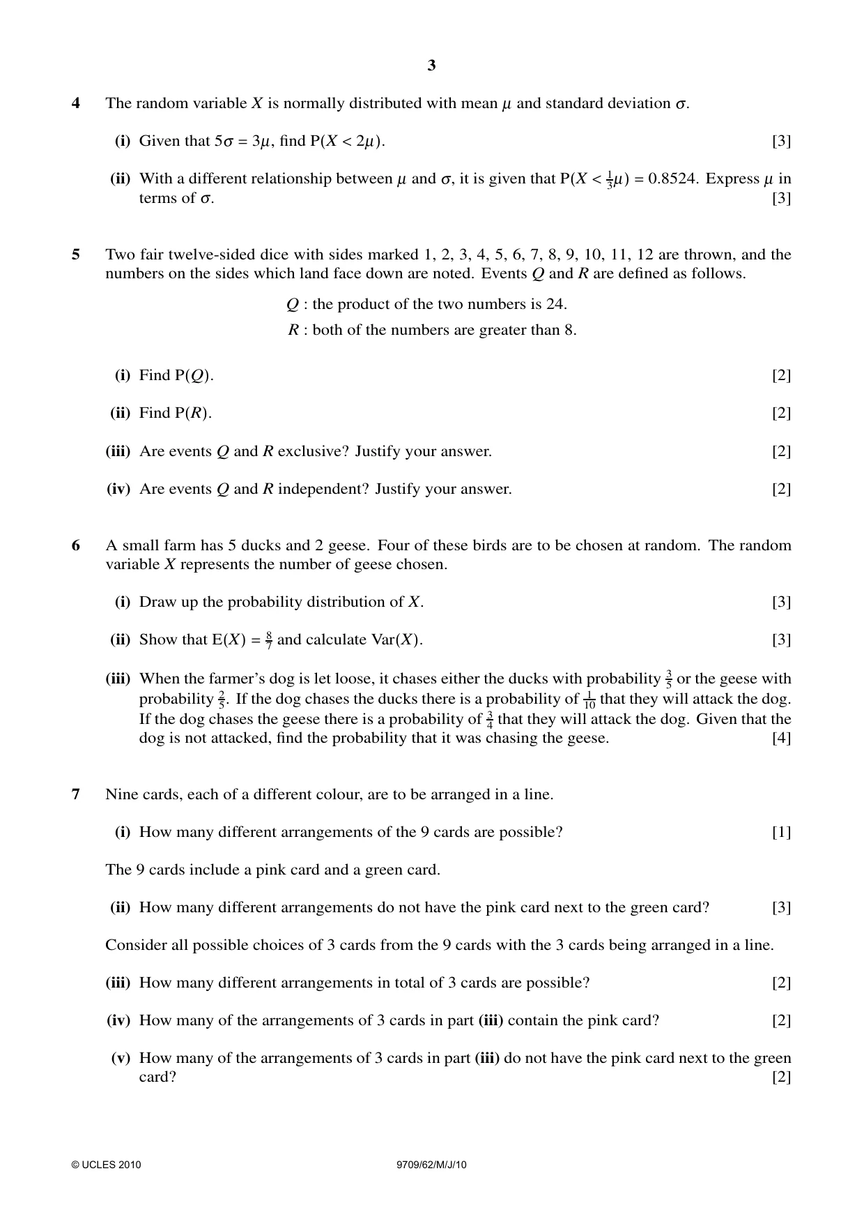 Cambridge A Level Mathematics 9709 2010 May/June Paper 6 · Variant 2 question paper, page 3 of 4