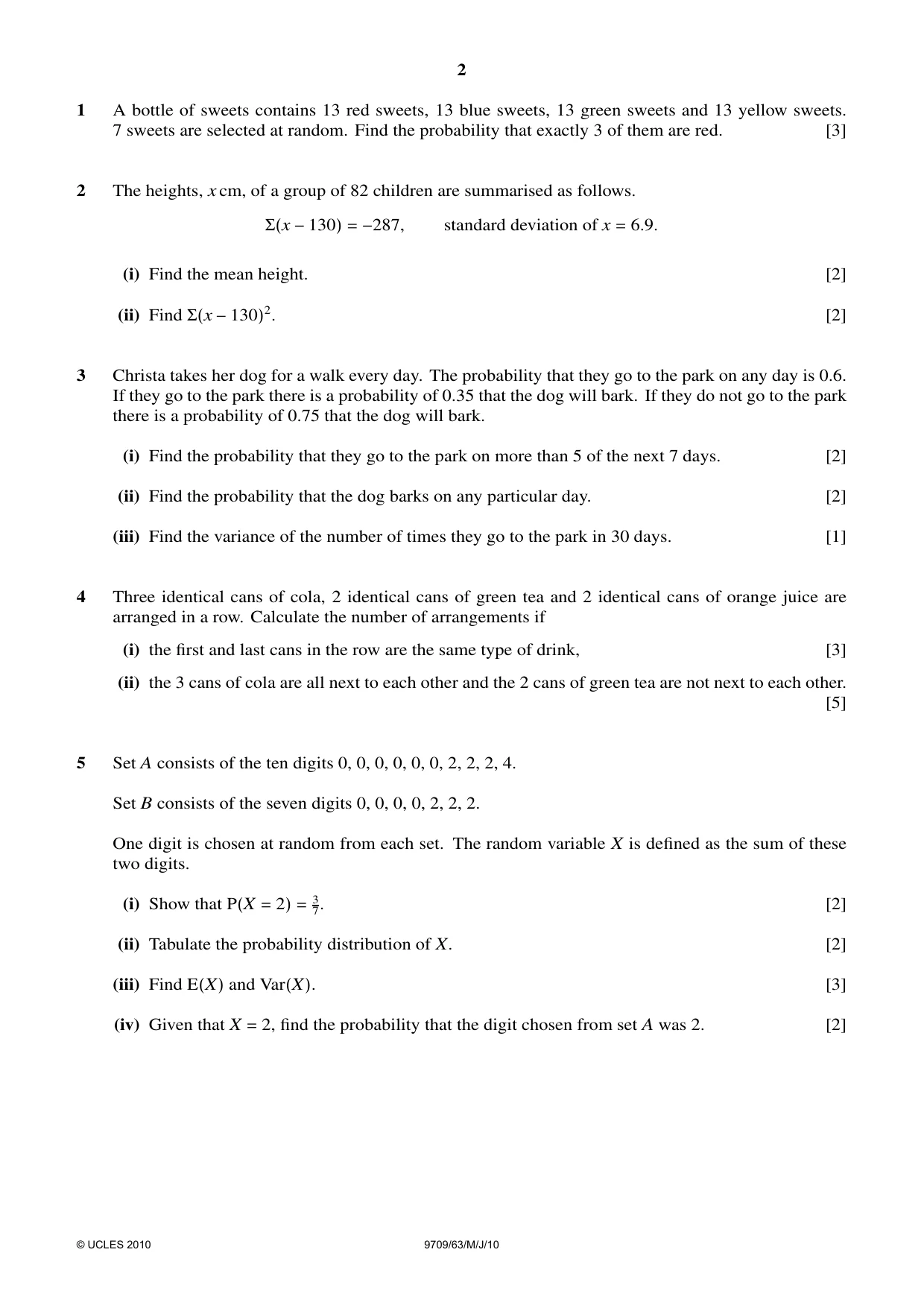 Cambridge A Level Mathematics 9709 2010 May/June Paper 6 · Variant 3 question paper, page 2 of 4