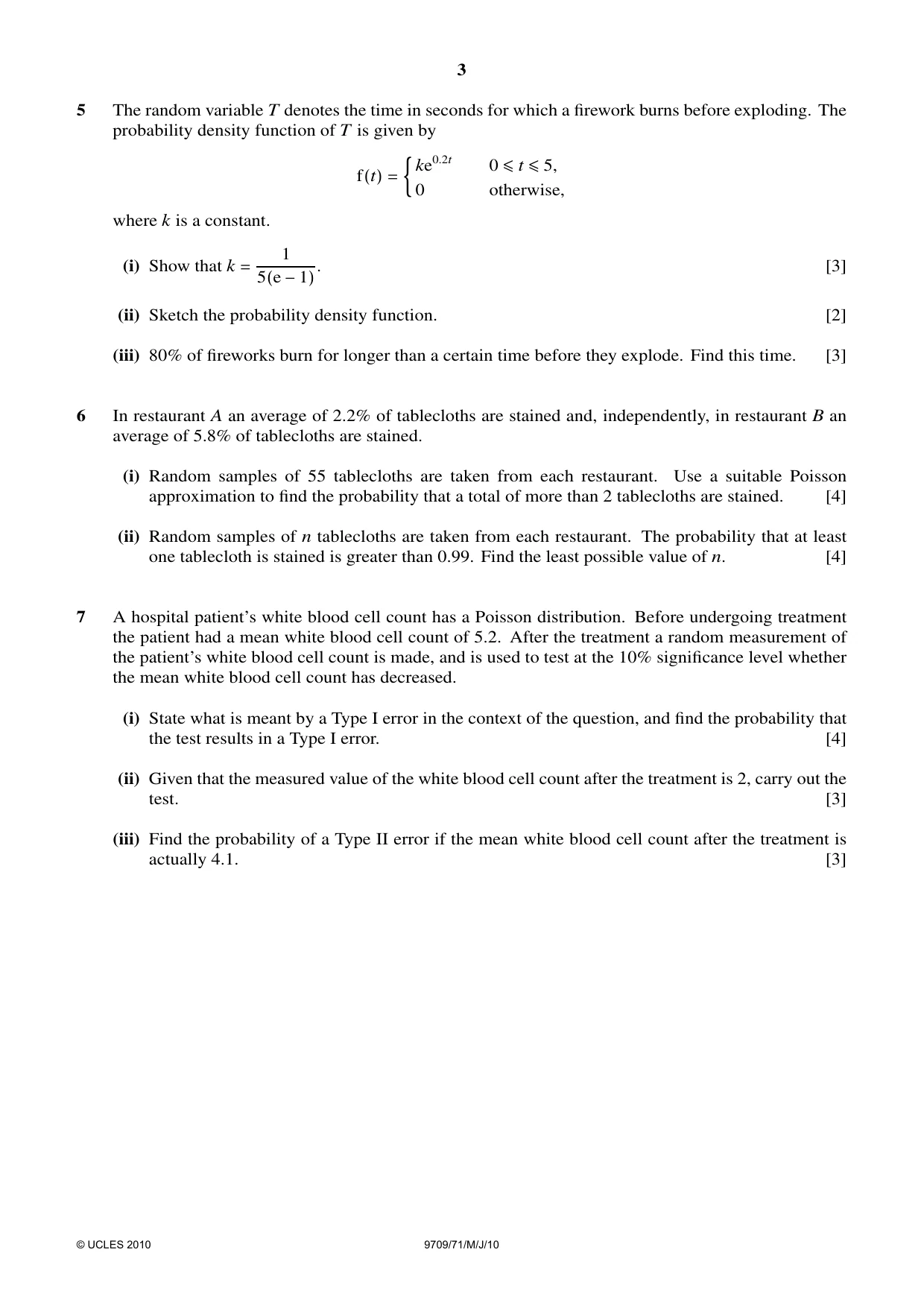 Cambridge A Level Mathematics 9709 2010 May/June Paper 7 · Variant 1 question paper, page 3 of 4