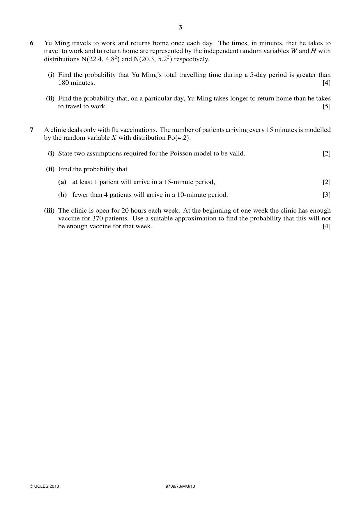 Cambridge A Level Mathematics 9709 2010 May/June Paper 7 · Variant 3 question paper, page 3 of 4