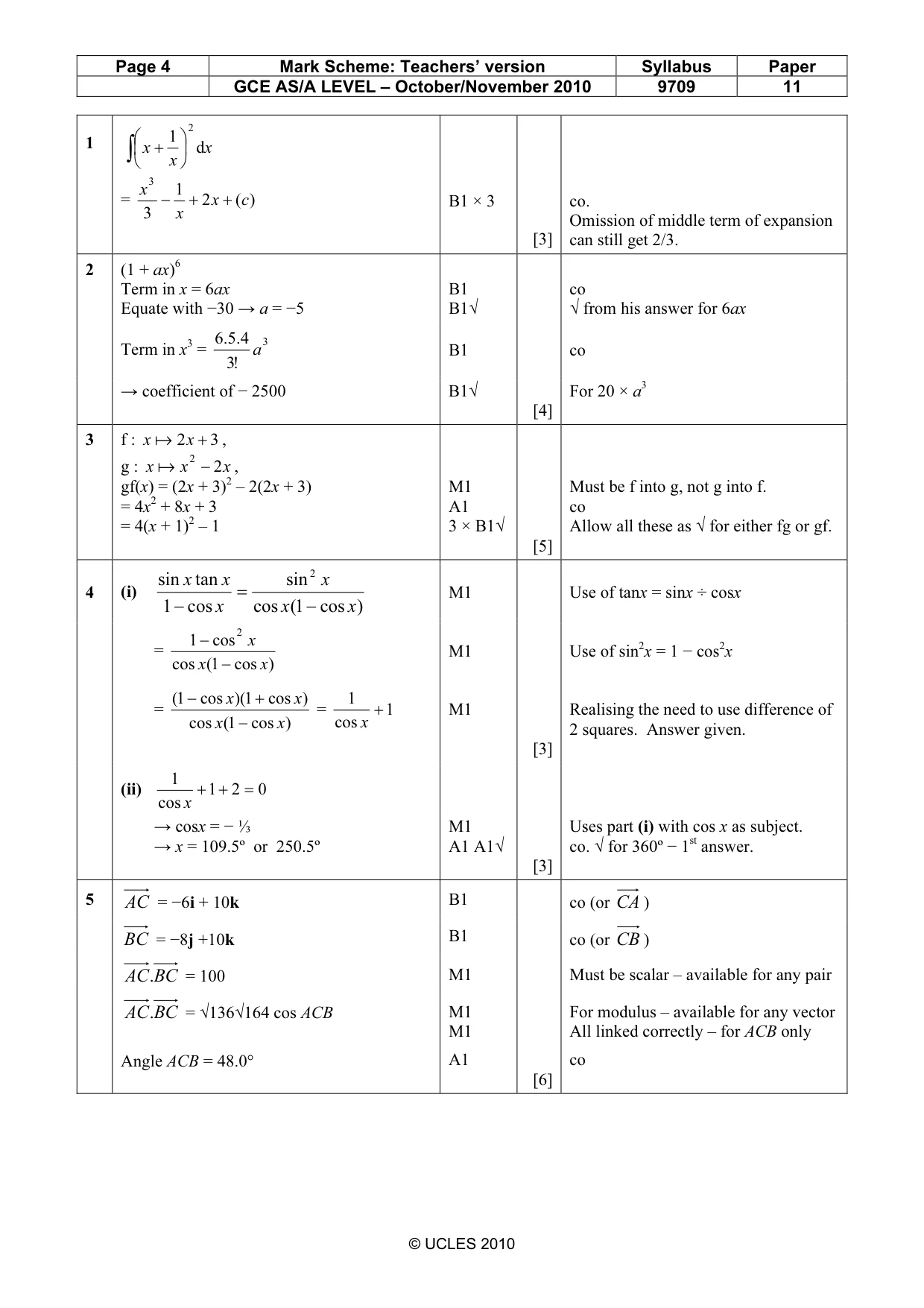 Mark scheme, page 4 of 7