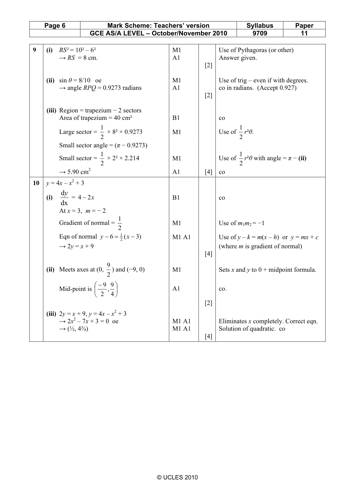 Mark scheme, page 6 of 7