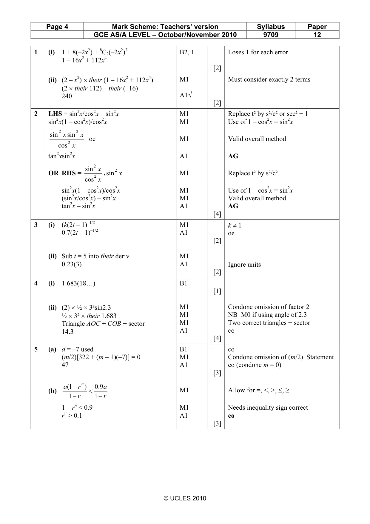 Mark scheme, page 4 of 6