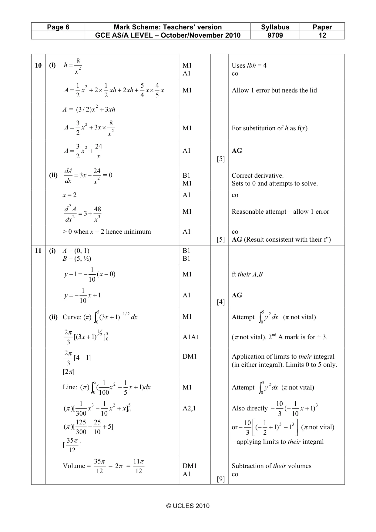 Mark scheme, page 6 of 6