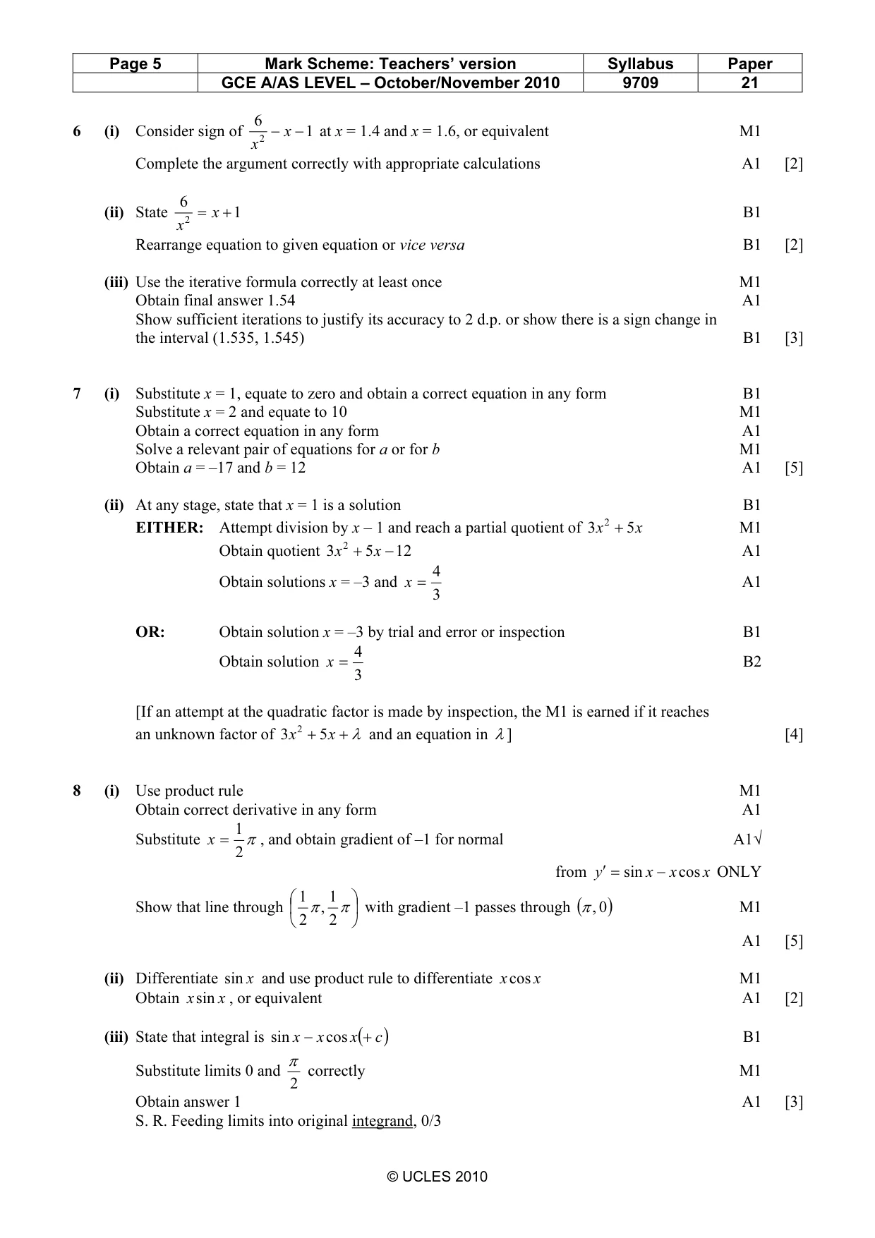 Mark scheme, page 5 of 5