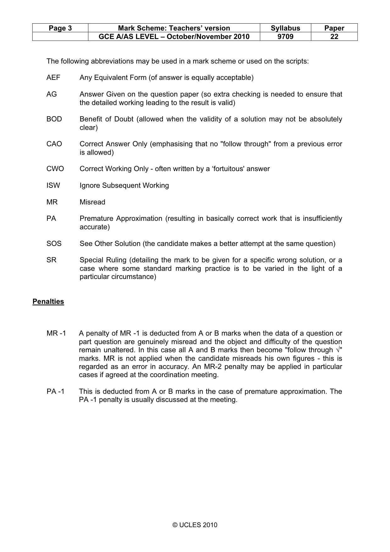 Mark scheme, page 3 of 5
