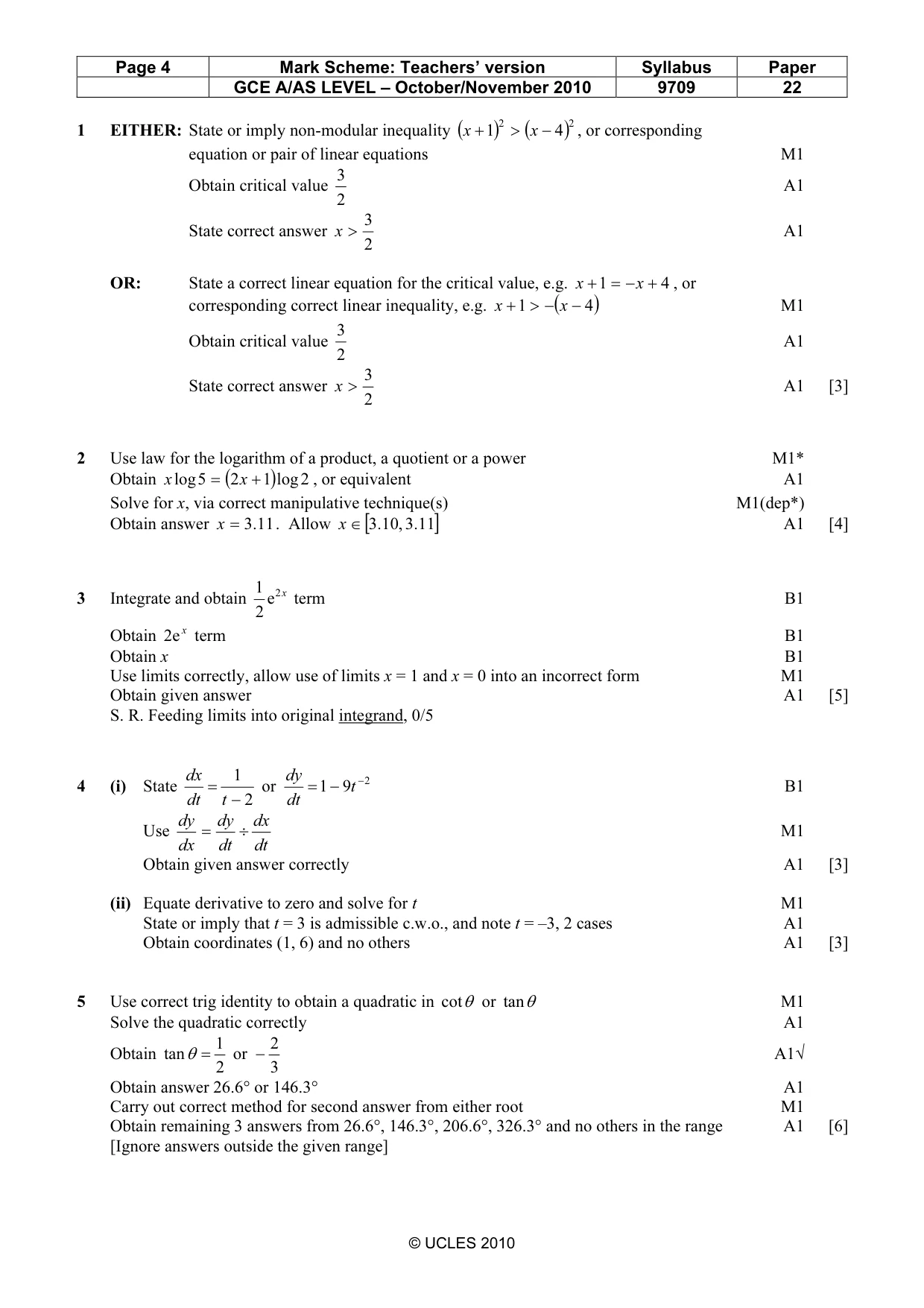 Mark scheme, page 4 of 5