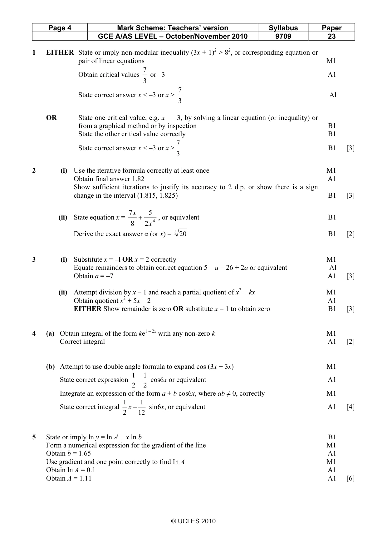Mark scheme, page 4 of 5
