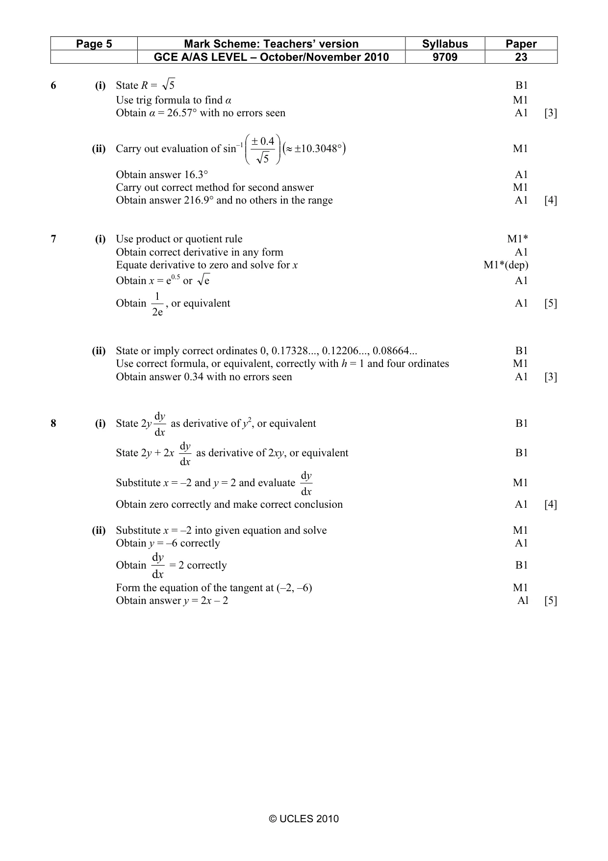 Mark scheme, page 5 of 5
