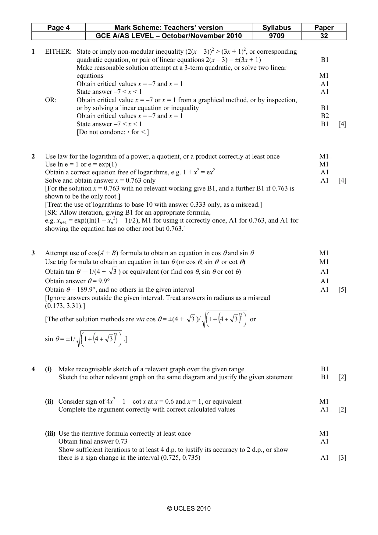 Mark scheme, page 4 of 8